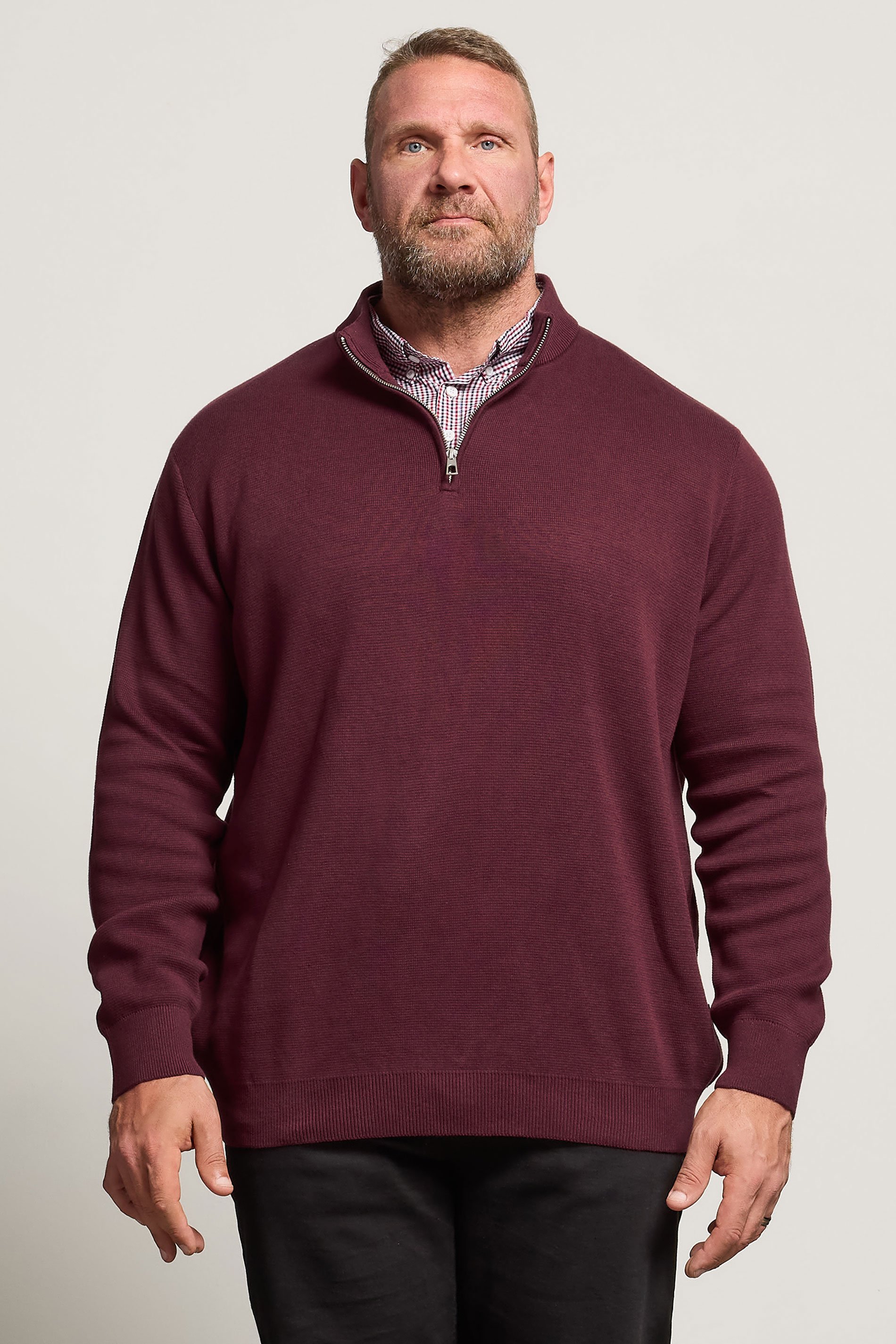 BadRhino Big & Tall Burgundy Red Mock Shirt Milano Quarter Zip Jumper | BadRhino 1