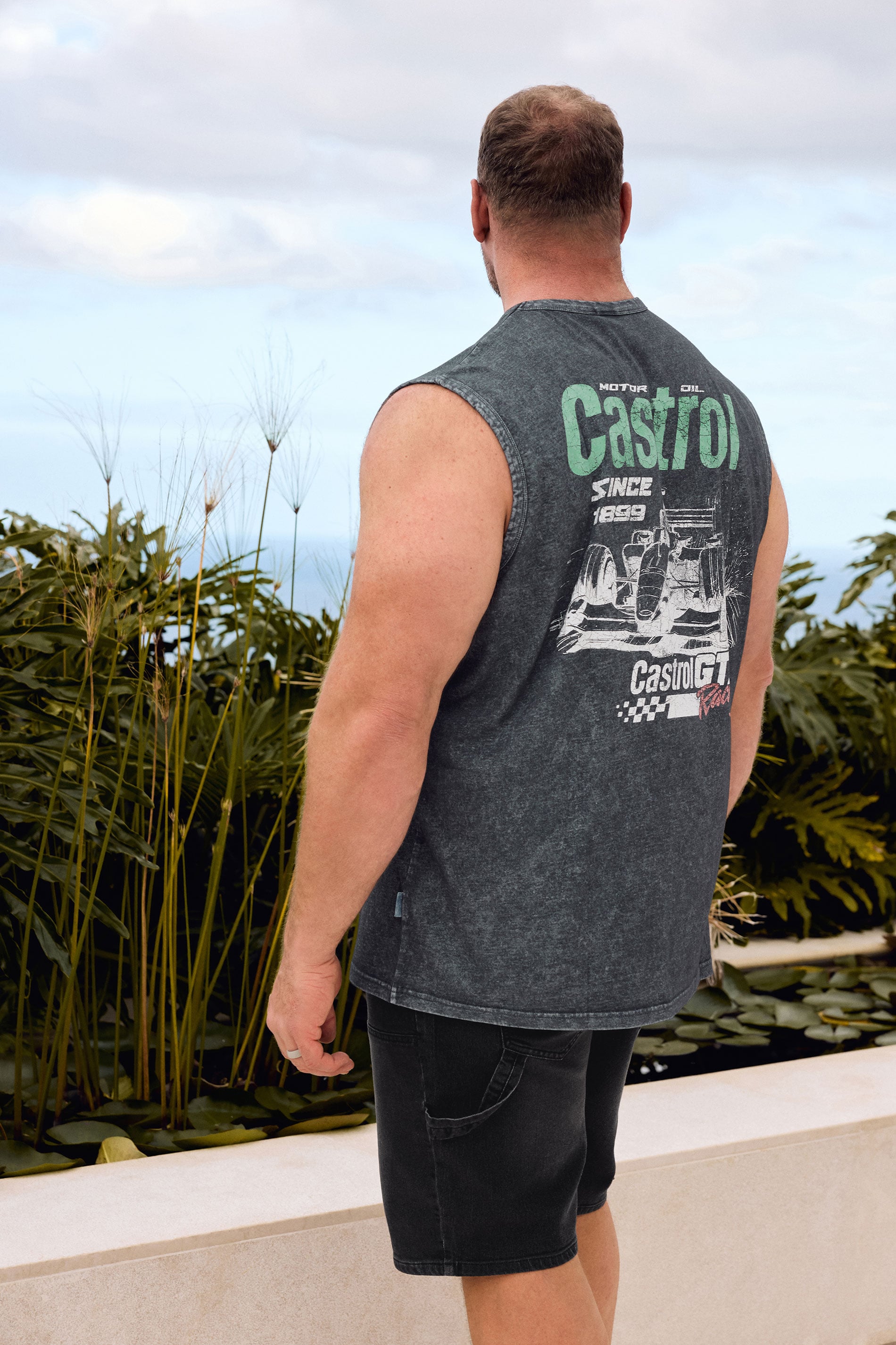 BadRhino Big & Tall Black Acid Wash 'Castrol' Graphic Vest | BadRhino 3