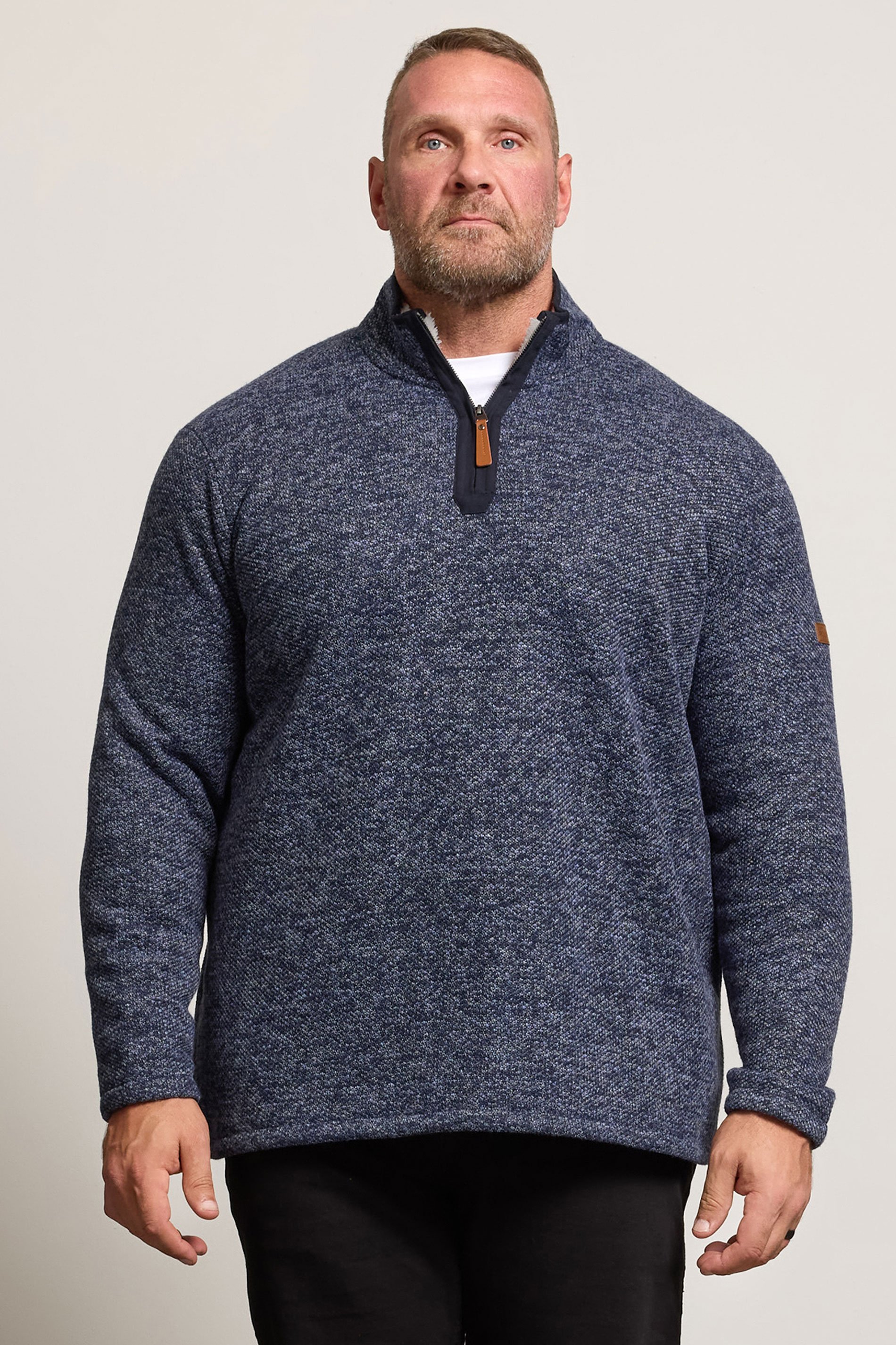 BadRhino Big & Tall Navy Blue Sherpa Lined Quarter Zip Jumper | BadRhino 1