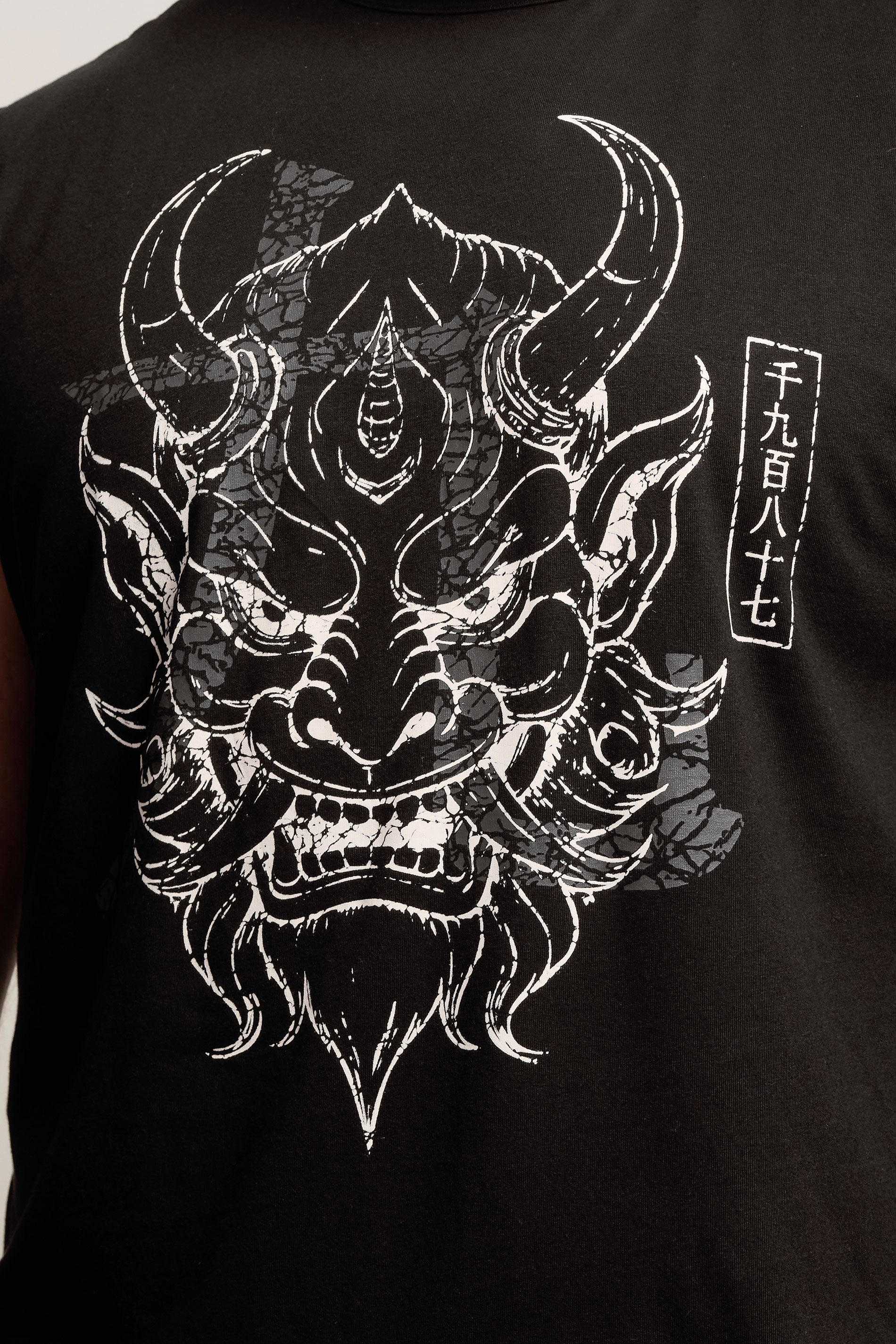BadRhino Big & Tall Black Japanese Demon Graphic Vest Top | BadRhino 4
