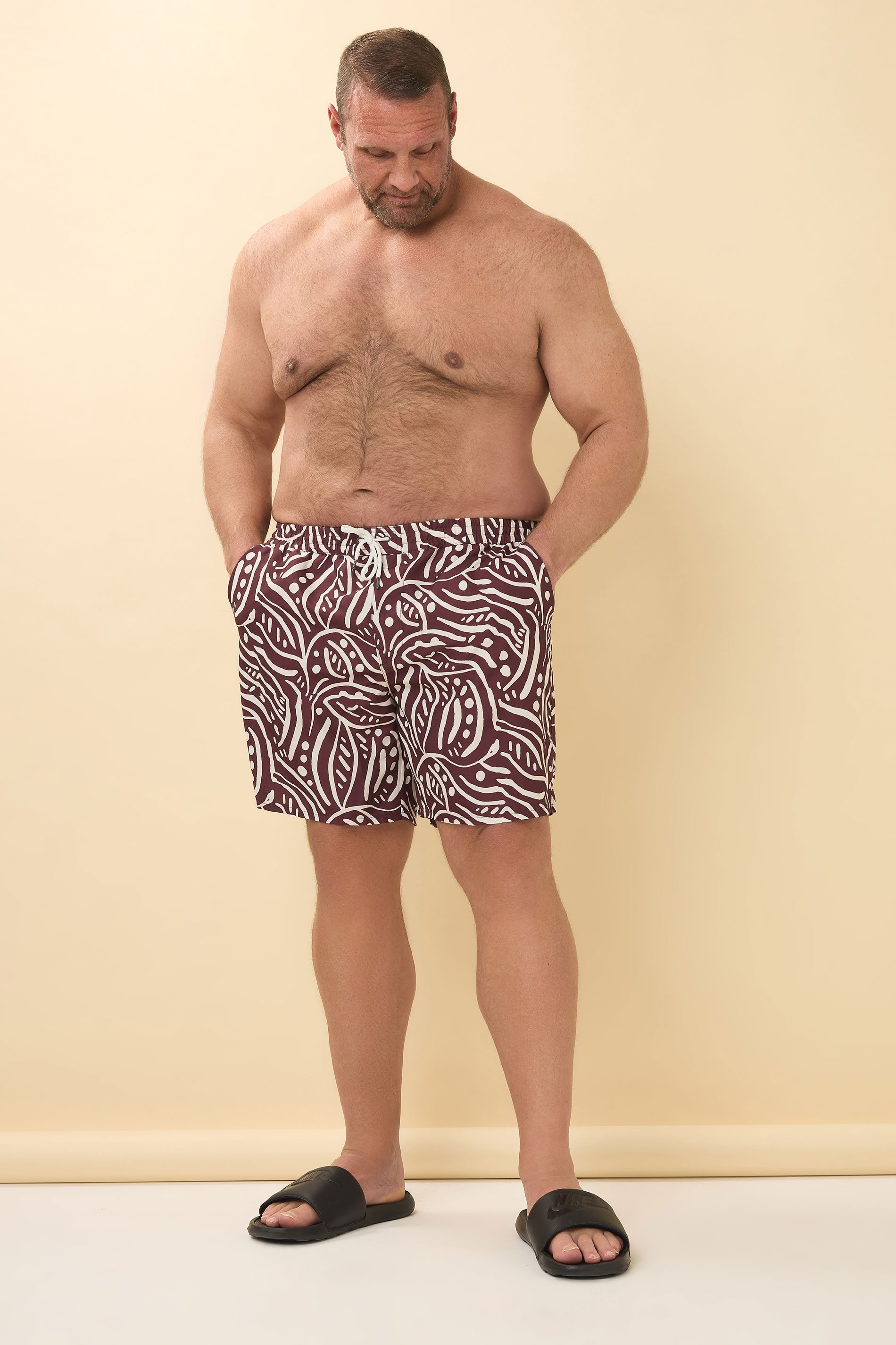 BadRhino Big & Tall Burgundy Red Abstract Print Swim Shorts | BadRhino 3