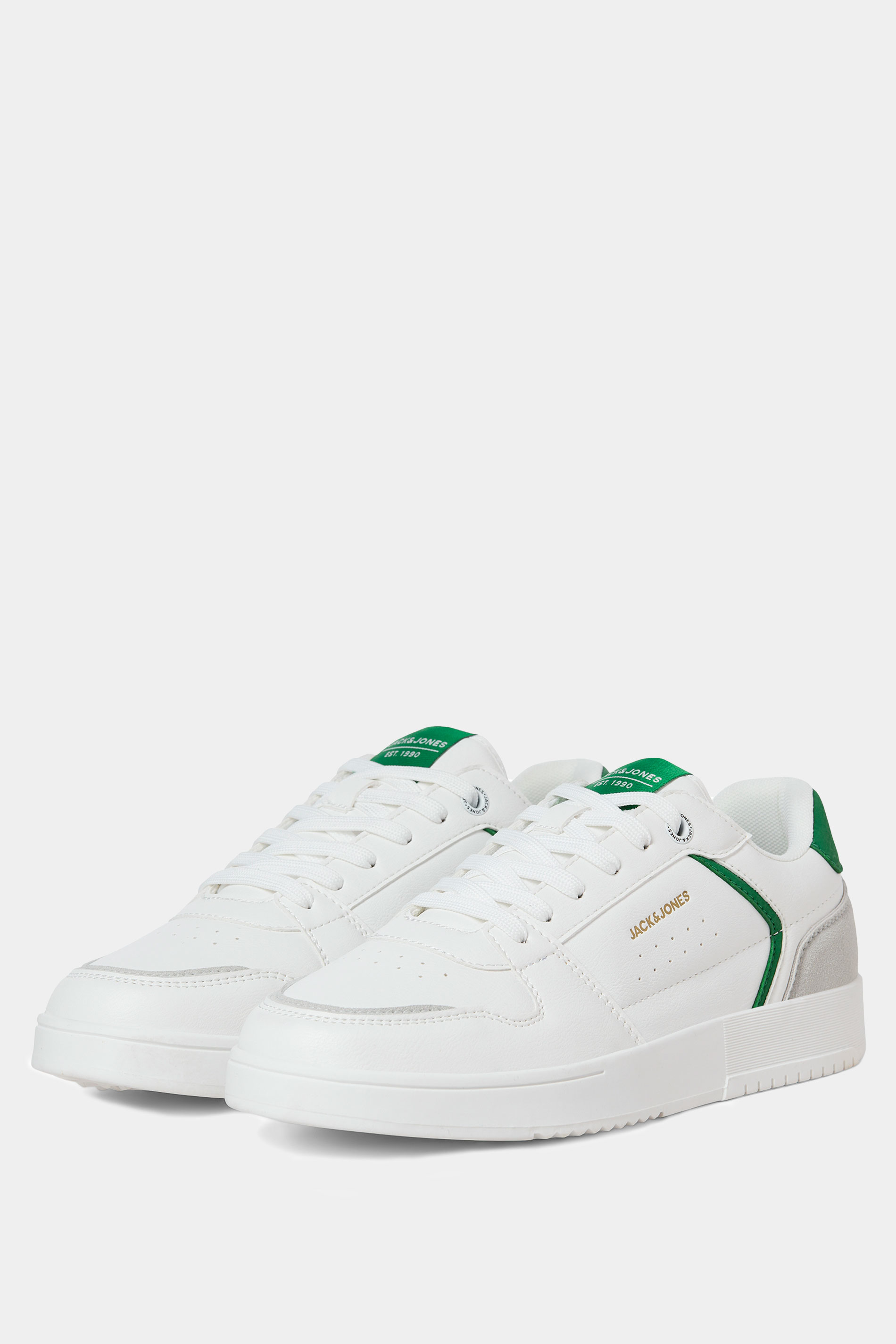 JACK & JONES White & Green Contrast PU Trainers | BadRhino 2