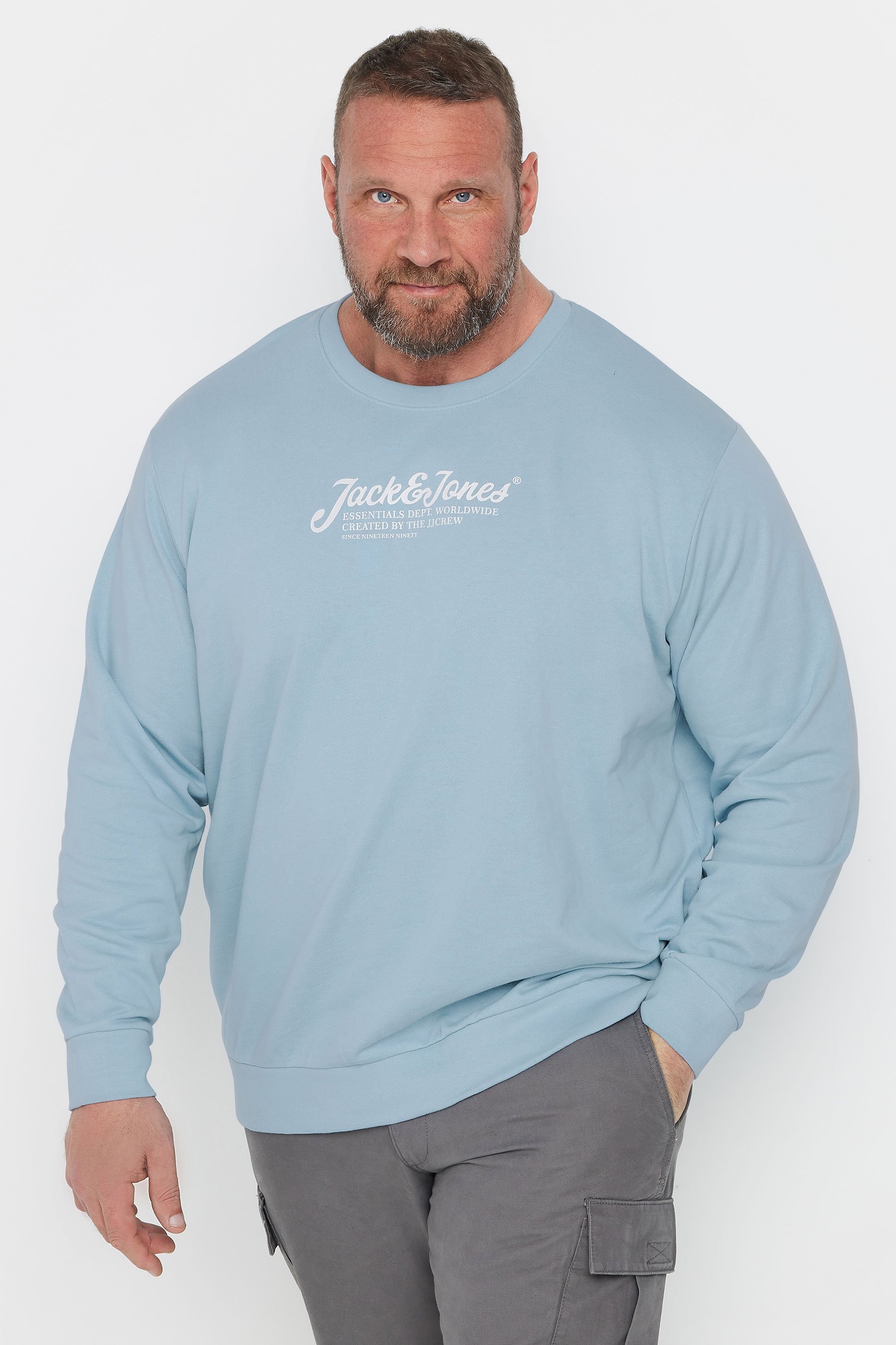 JACK & JONES Big & Tall Light Blue Crew Neck Sweatshirt | BadRhino 1