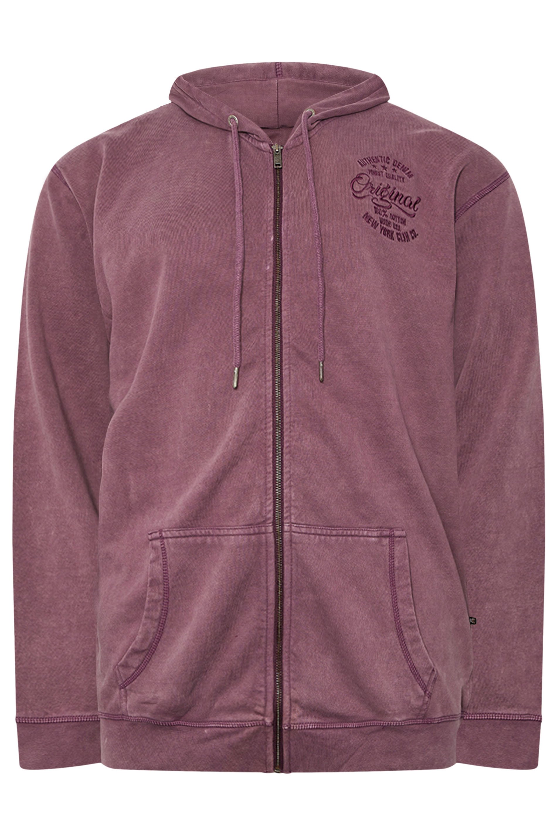 KAM Big & Tall Purple Acid Wash Zip Through Hoodie | BadRhino 1