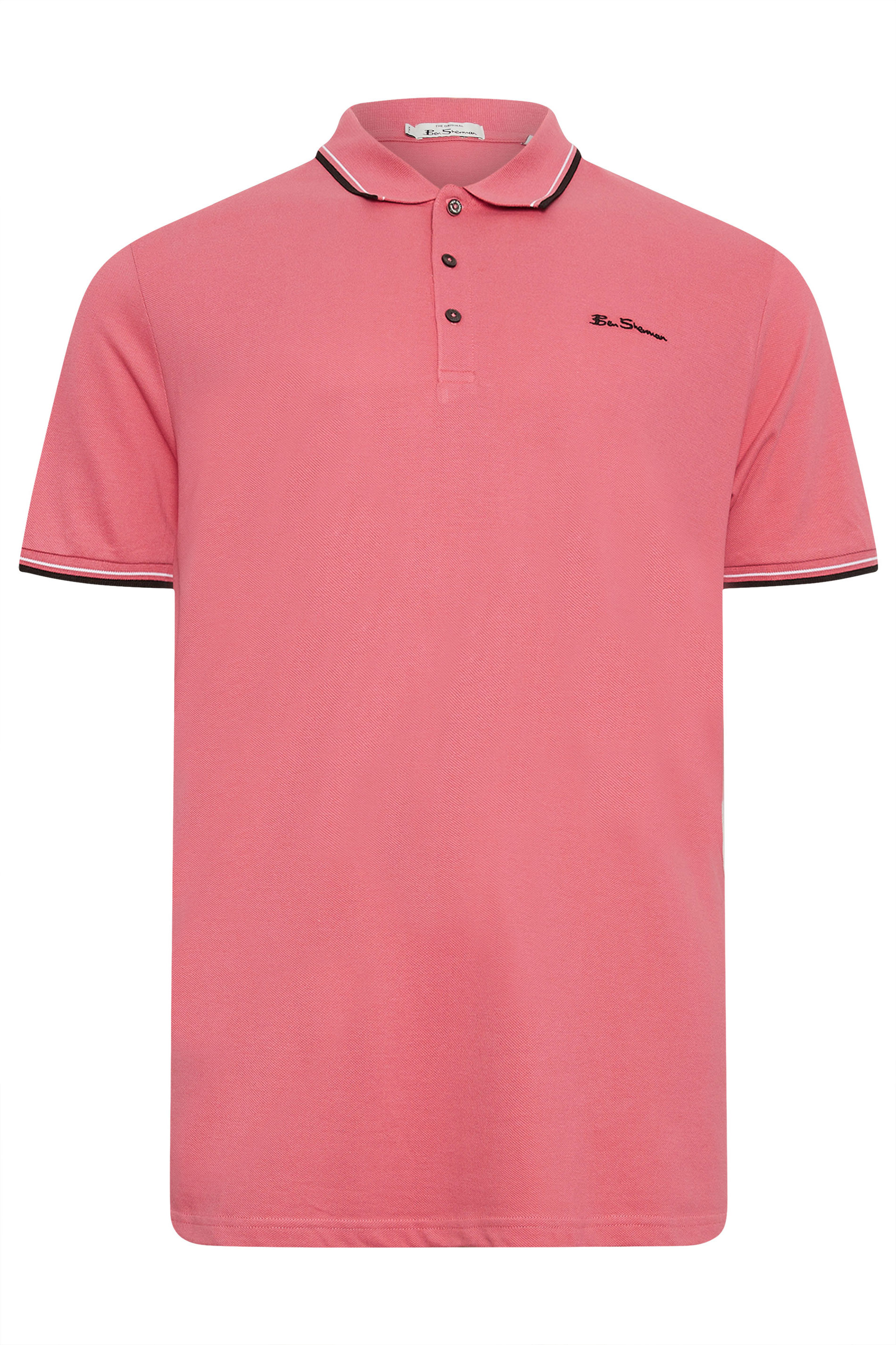 BEN SHERMAN Big & Tall Pink Tipped Polo Shirt | BadRhino 2