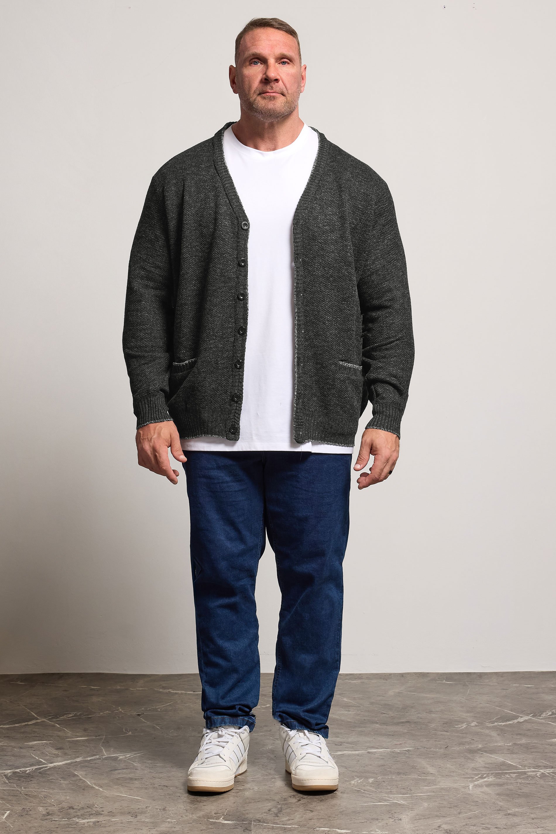 D555 Big & Tall Charcoal Grey Marl Knitted Cardigan | BadRhino 3