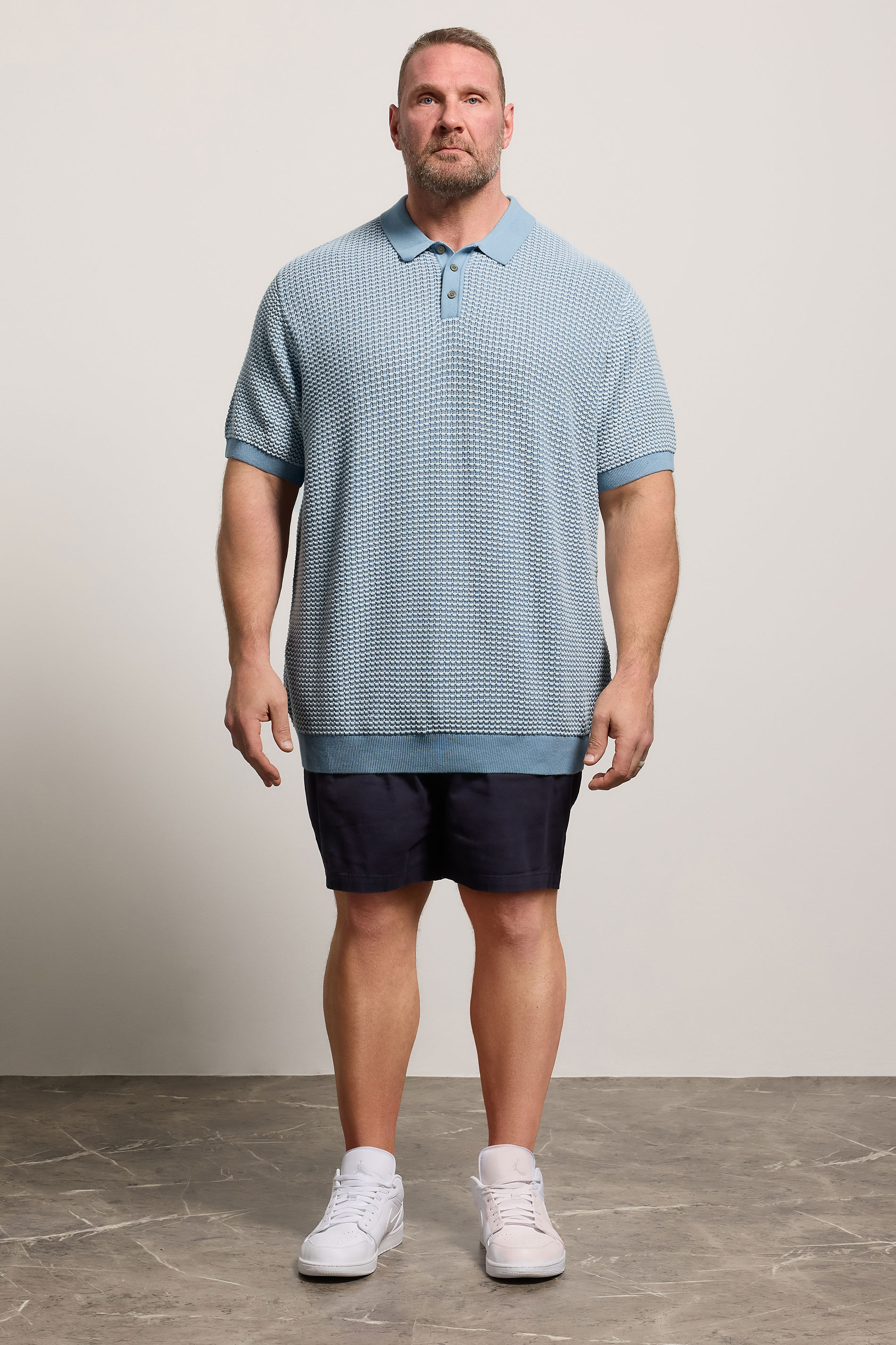 JACK & JONES Big & Tall Blue Knitted Polo Shirt | BadRhino 1
