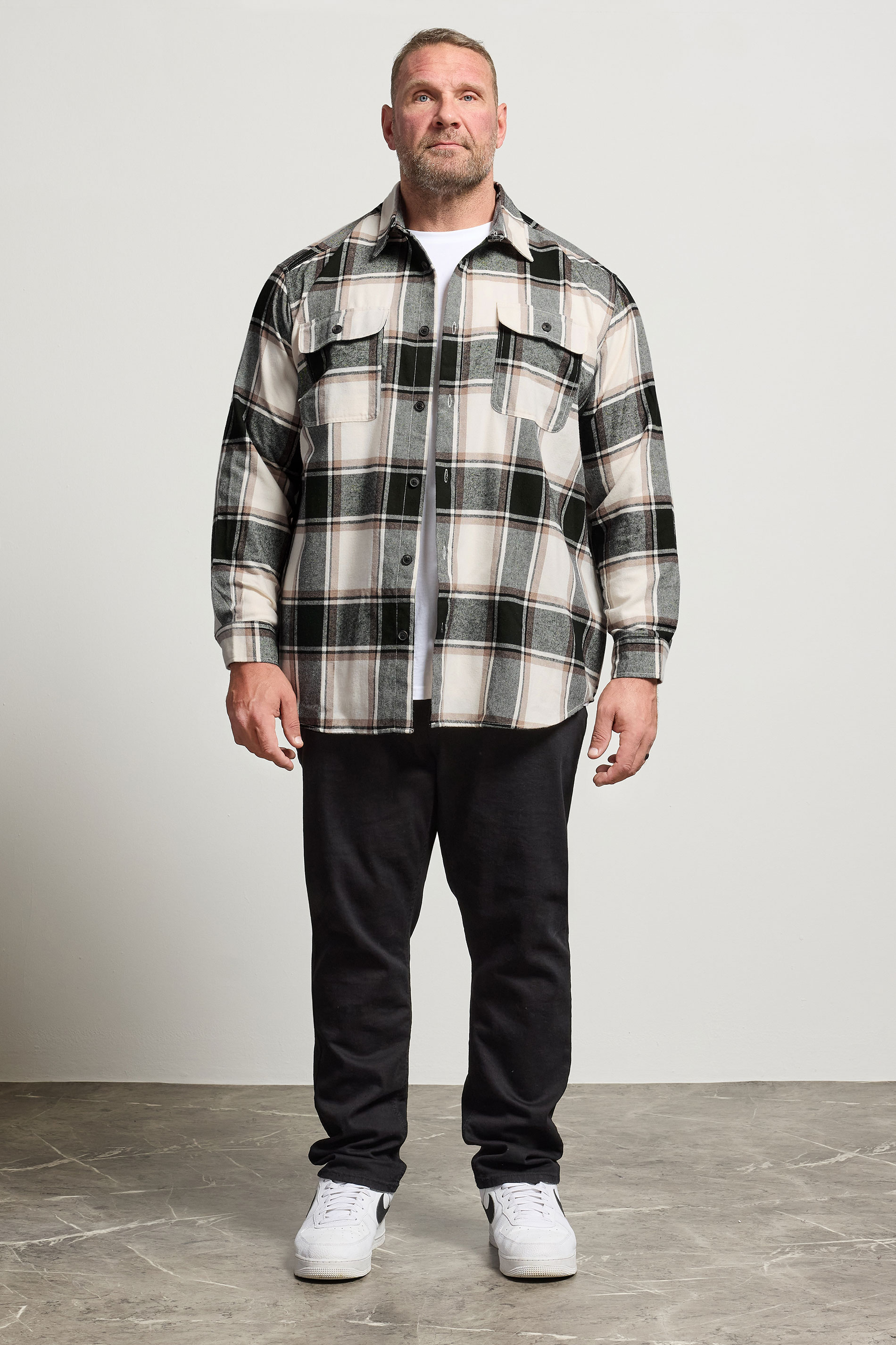 JACK & JONES Big & Tall Crockery White Check Overshirt | BadRhino 2