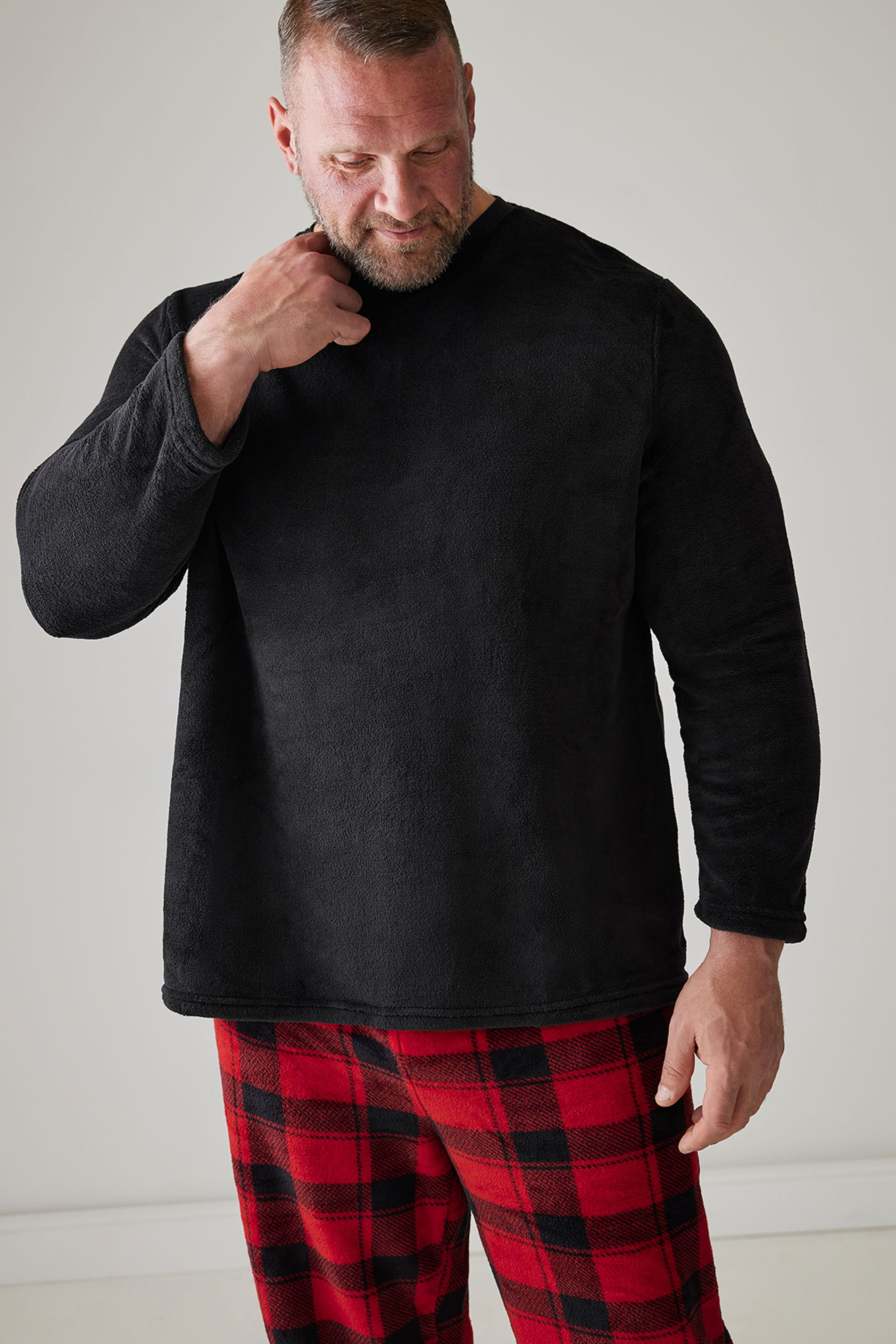 BadRhino Big & Tall Black & Red Tartan Fleece Pyjama Set | BadRhino 1