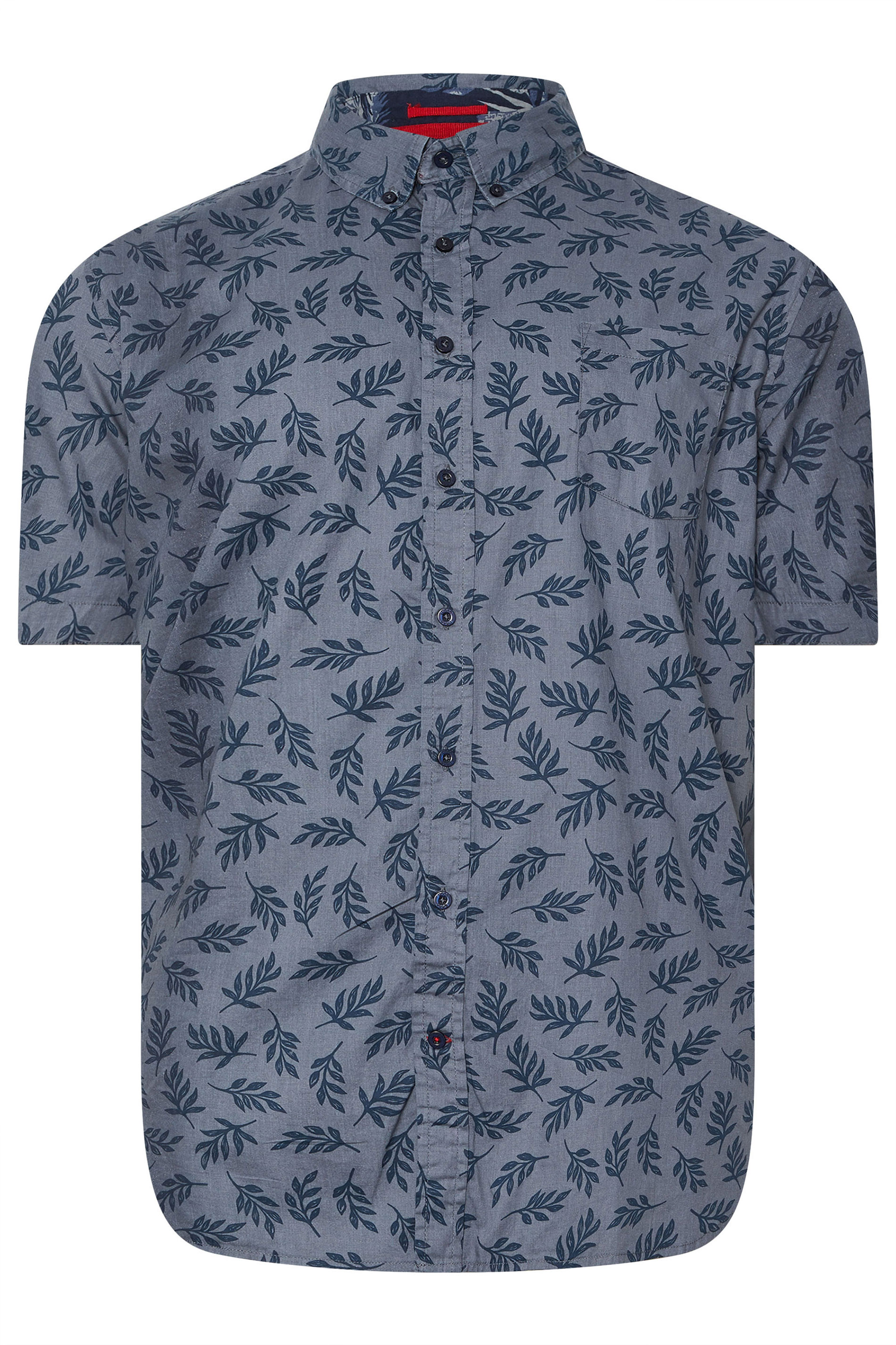 D555 Big & Tall Blue Hawaiian Leaf Print Shirt | BadRhino 3