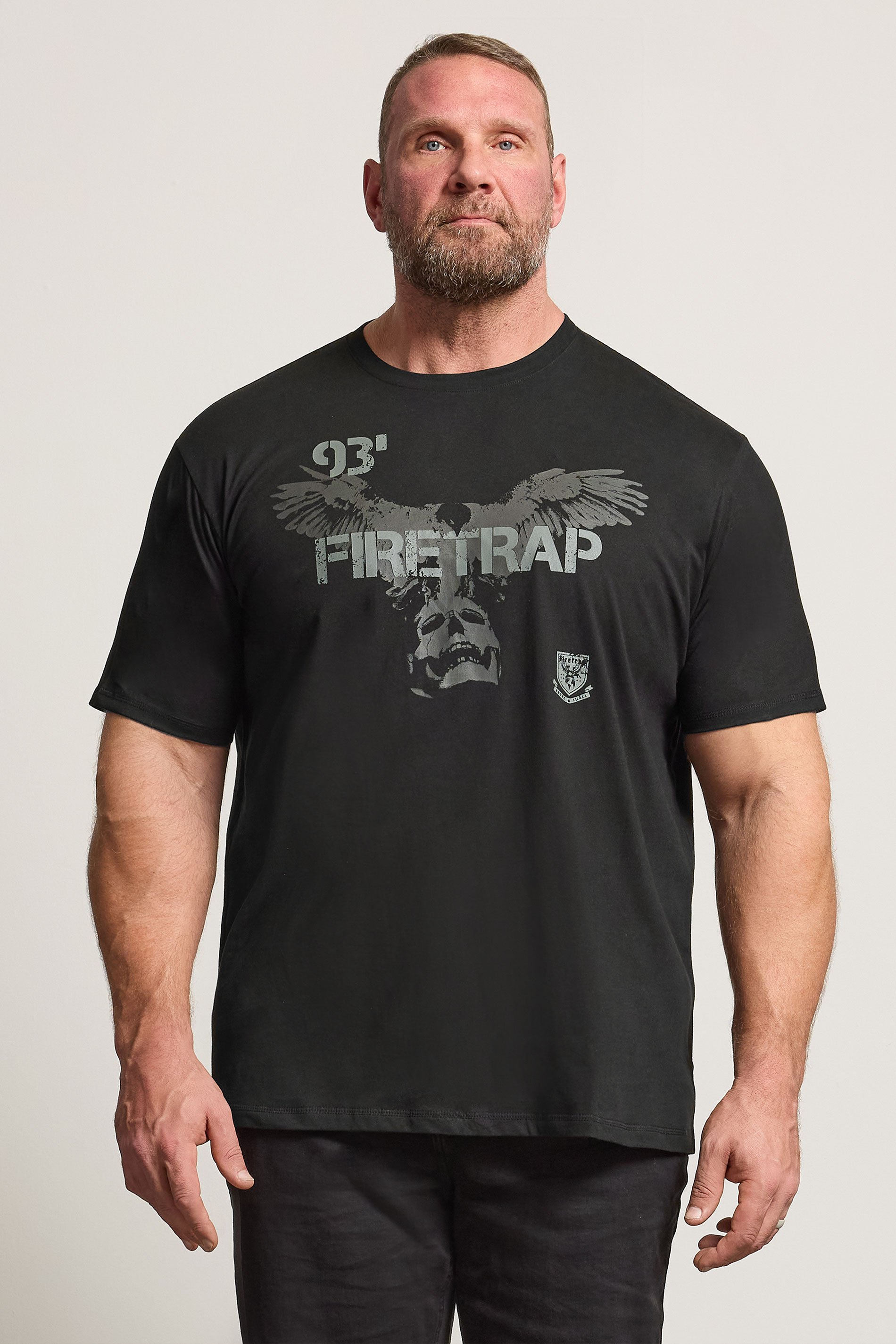 FIRETRAP Big & Tall Black Hawke Print T-Shirt | BadRhino 1