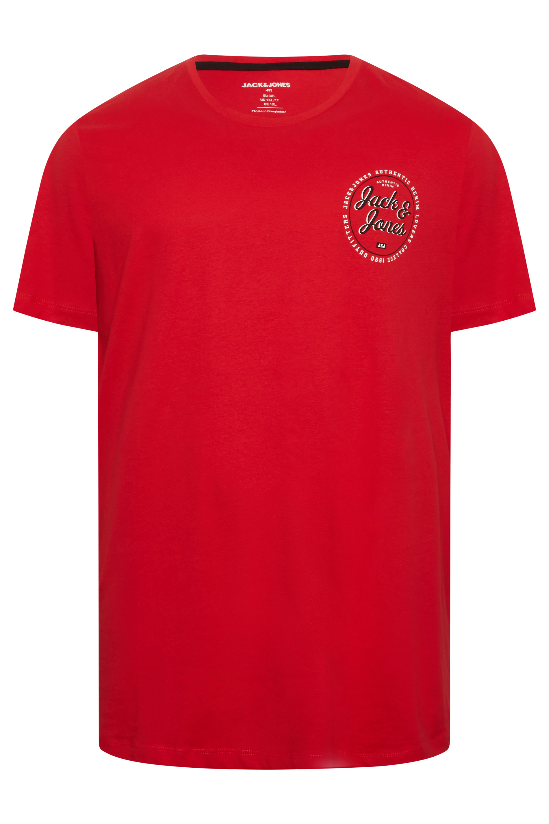 JACK & JONES Big & Tall Navy & Red 3 Pack T-Shirts | BadRhino