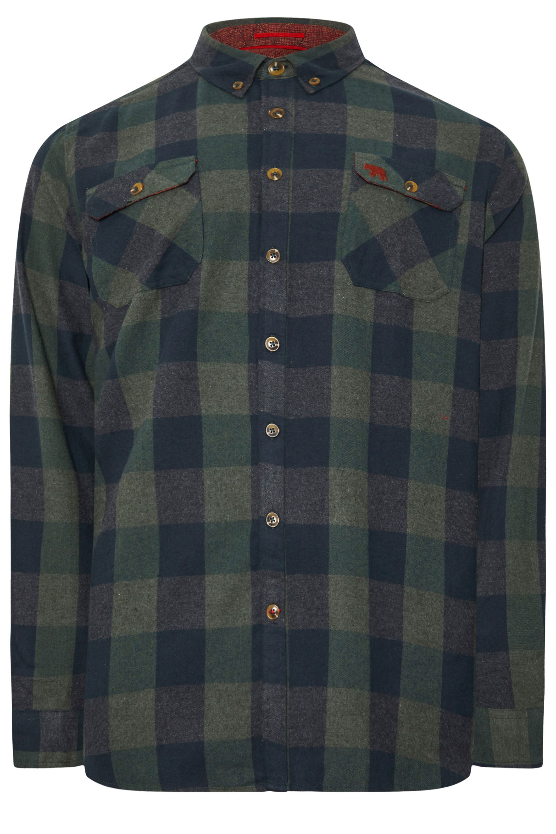 D555 Big & Tall Green Check Print Overshirt | BadRhino 3