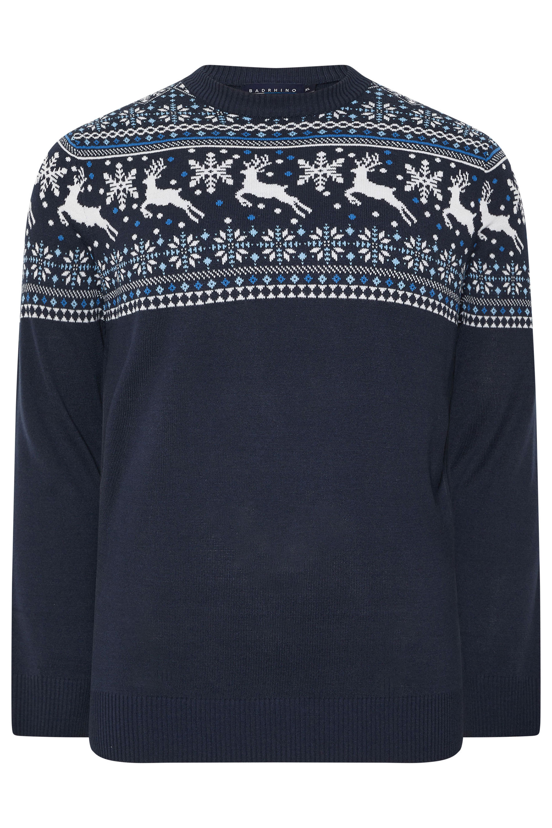 BadRhino Big & Tall Navy Blue Crew Neck Fairisle Knitted Jumper | BadRhino 6