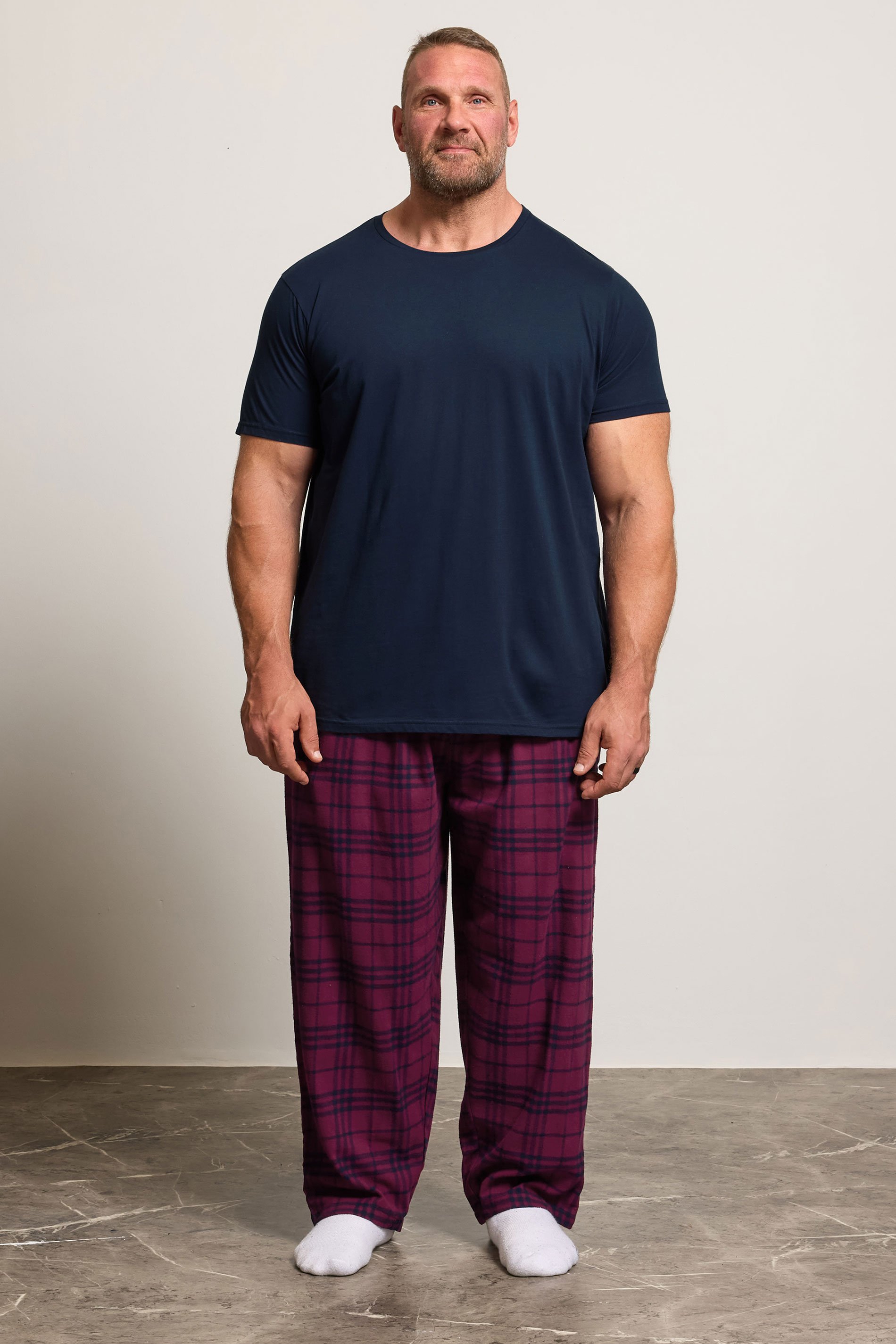 BadRhino Big & Tall Navy Blue Check Pyjama Set | BadRhino 1