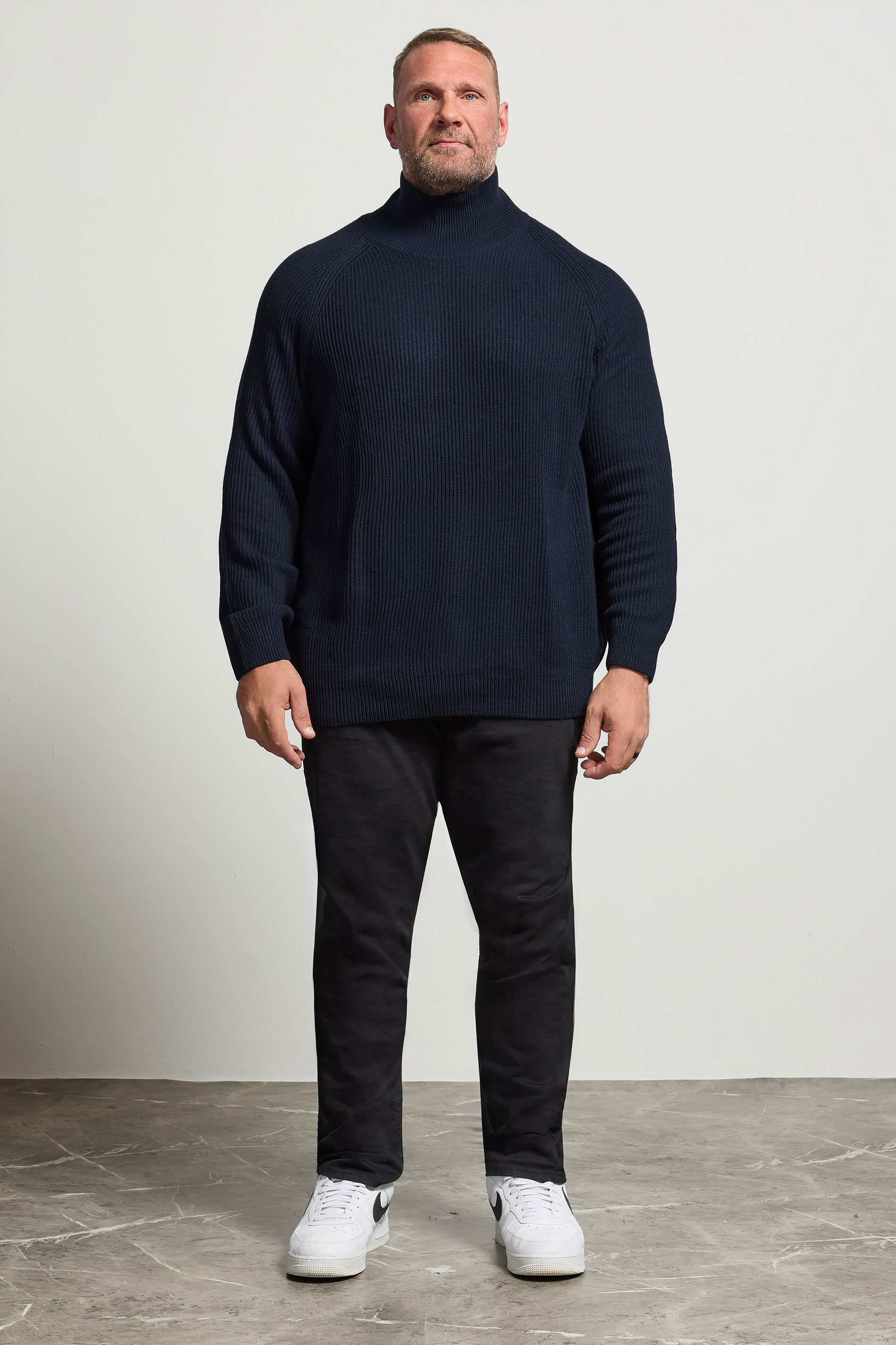 JACK & JONES Big & Tall Navy Blue Roll Neck Jumper | BadRhino 2