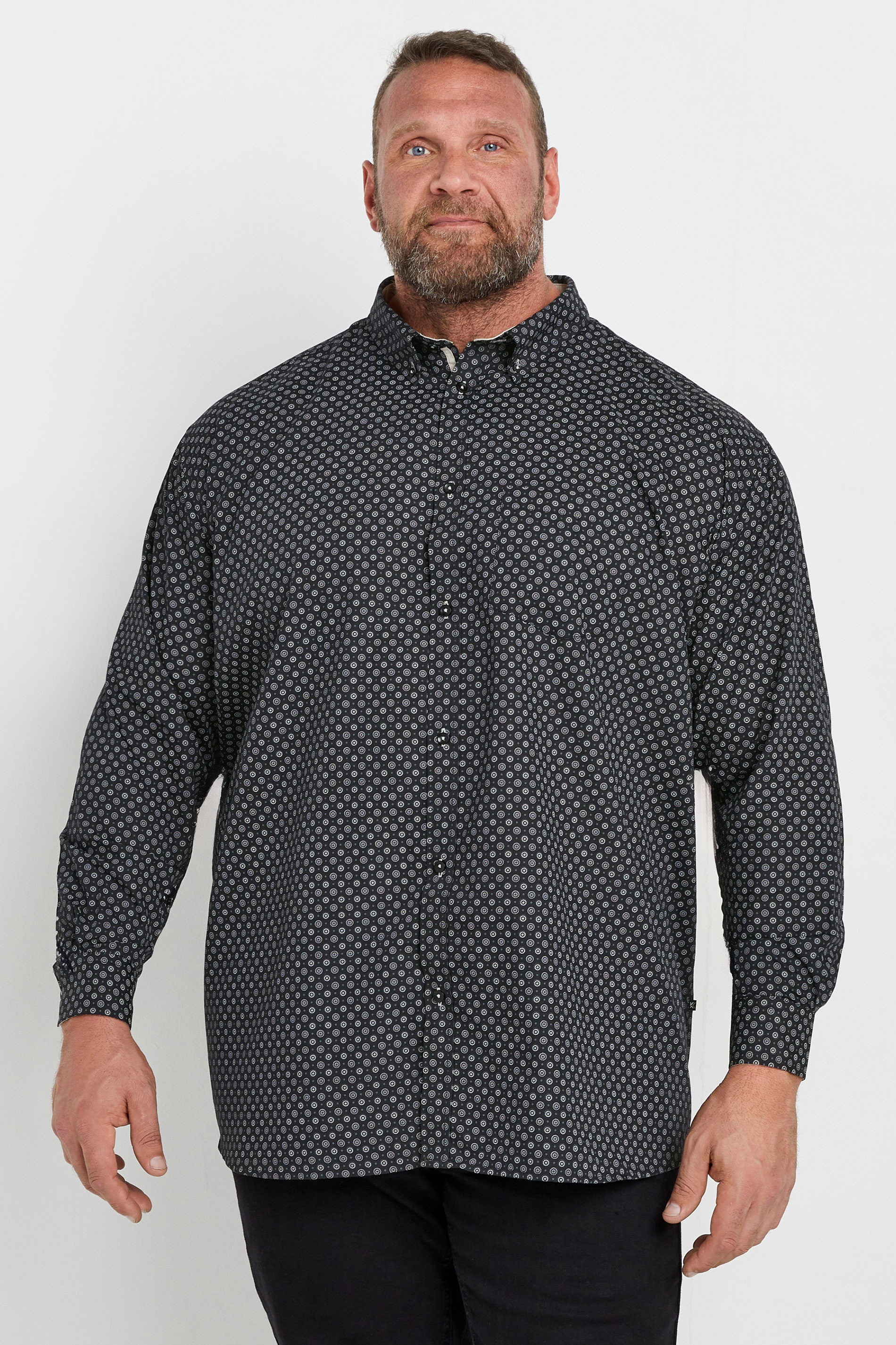 KAM Big & Tall Black Dobby Print Long Sleeve Shirt | BadRhino 1