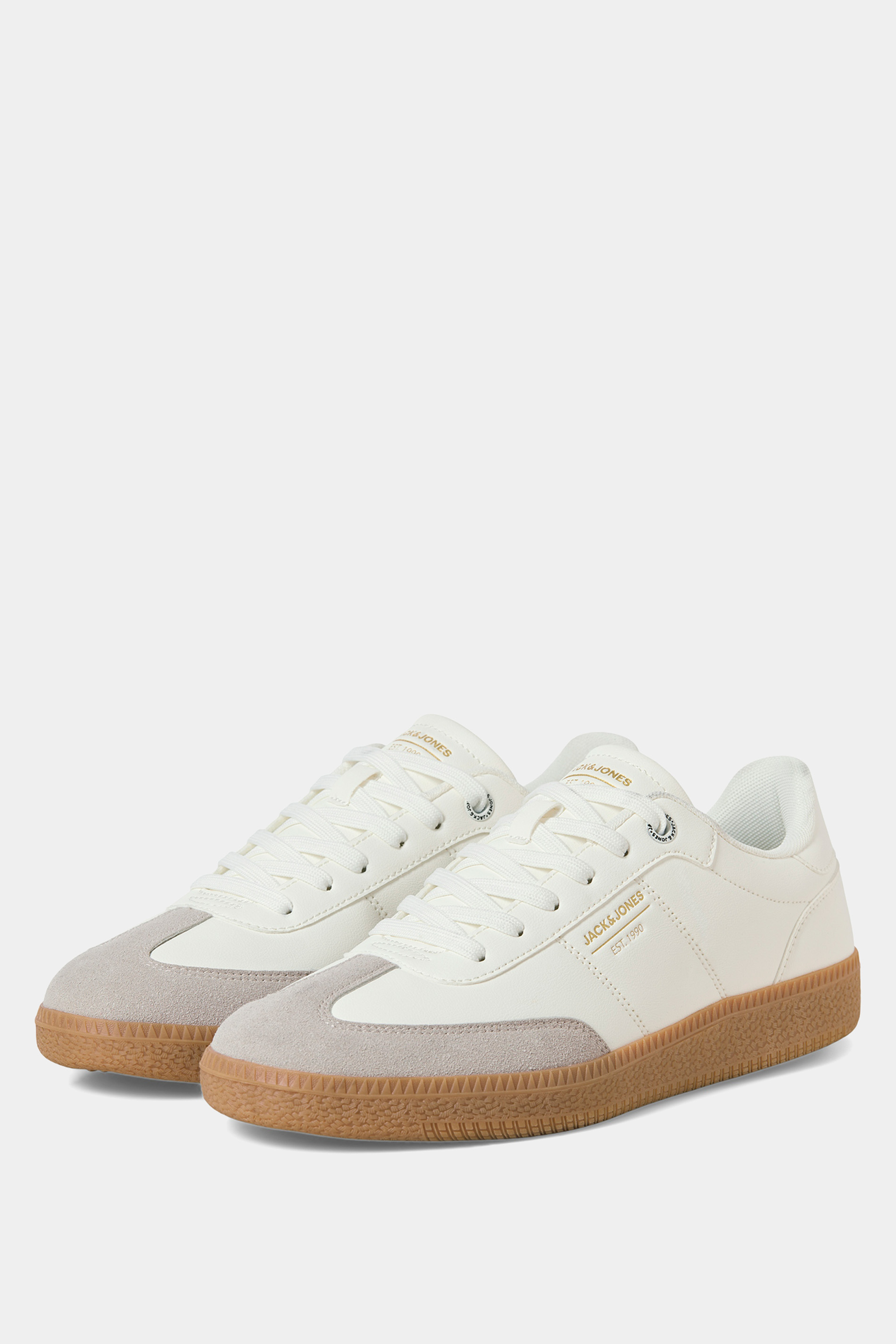 JACK & JONES Big & Tall White & Brown PU Lace Up Trainers | BadRhino 1