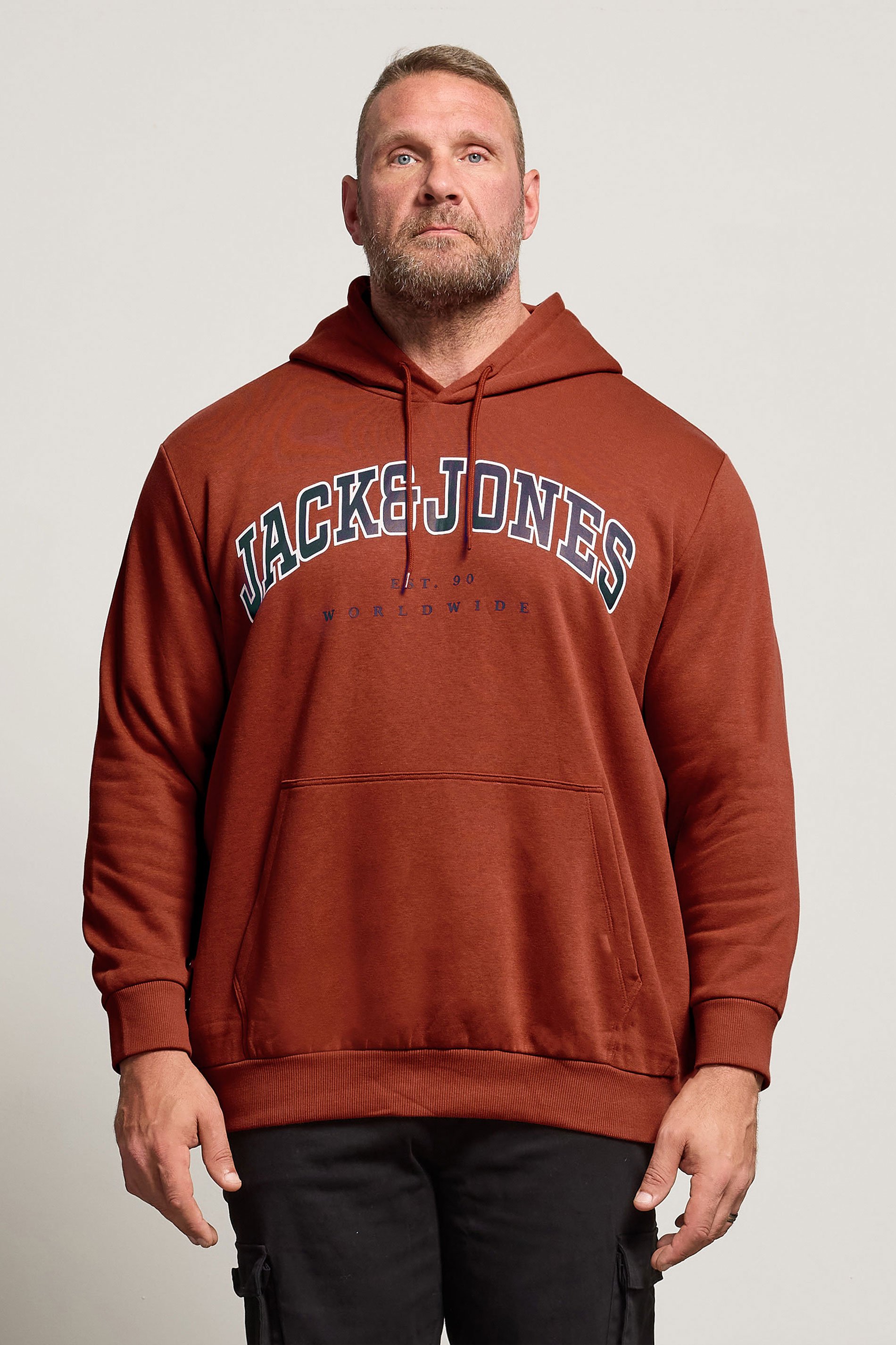 JACK & JONES Big & Tall Henna Red Varsity Hoodie | BadRhino 1