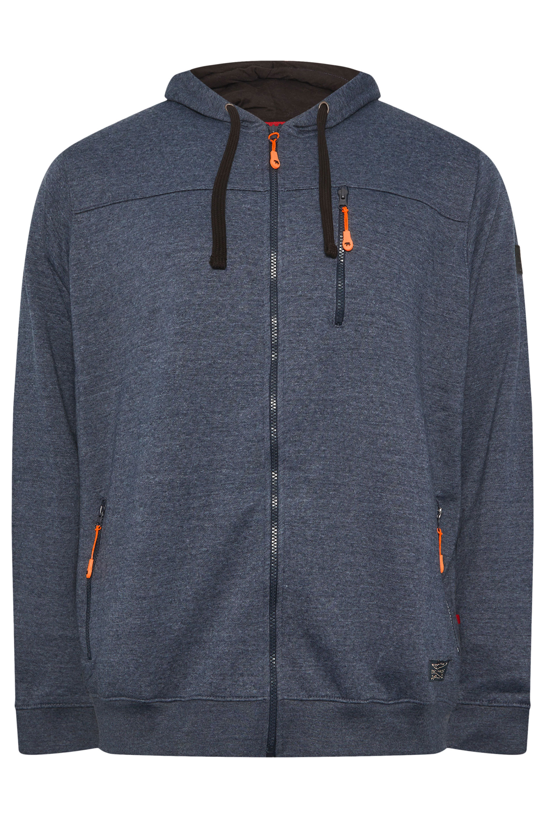 D555 Big & Tall Navy Blue Marl Zip Through Hoodie | BadRhino 4