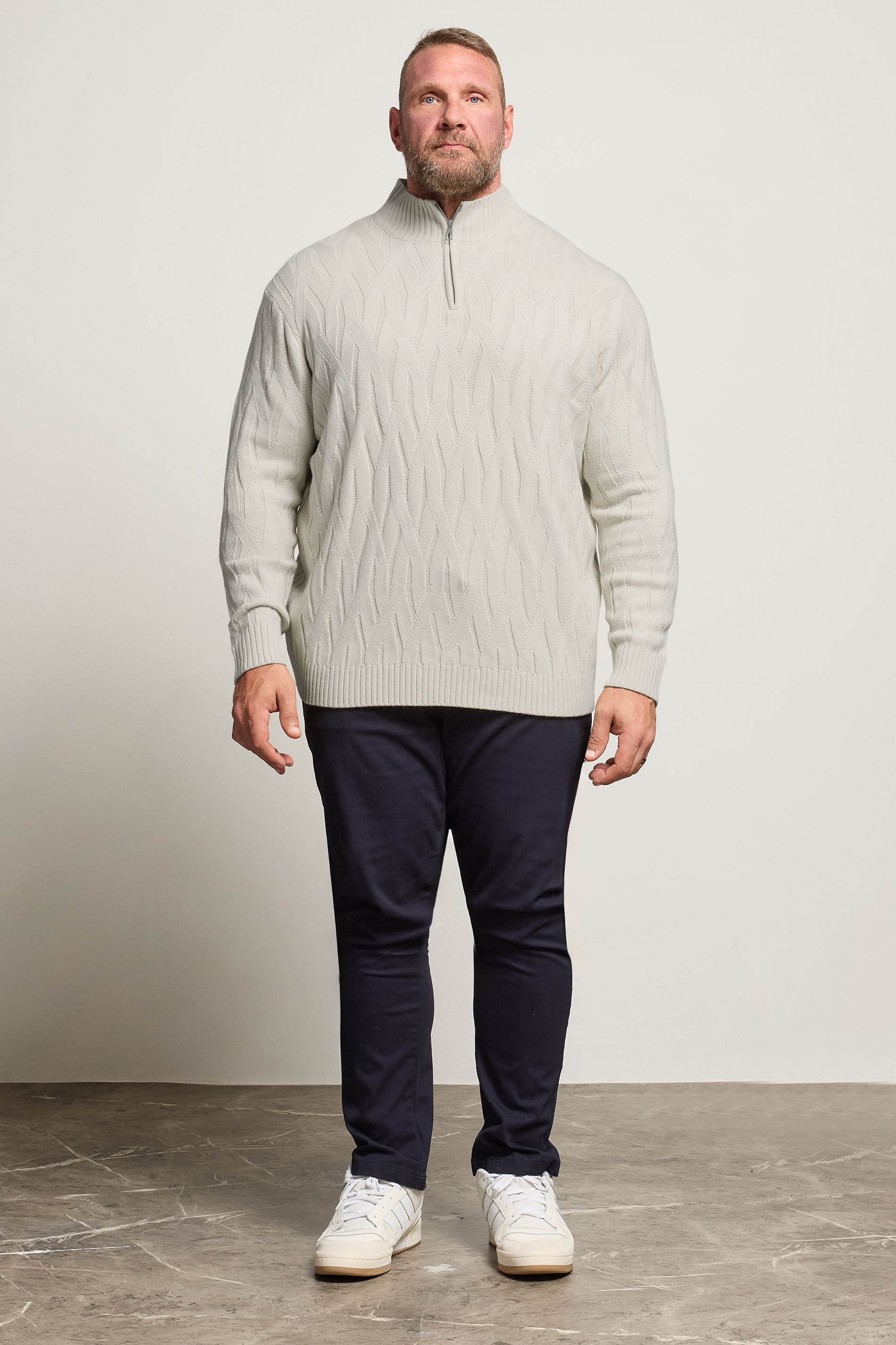 BadRhino Big & Tall Marshmallow Cream Cable Knit Quarter Zip Jumper | BadRhino 4