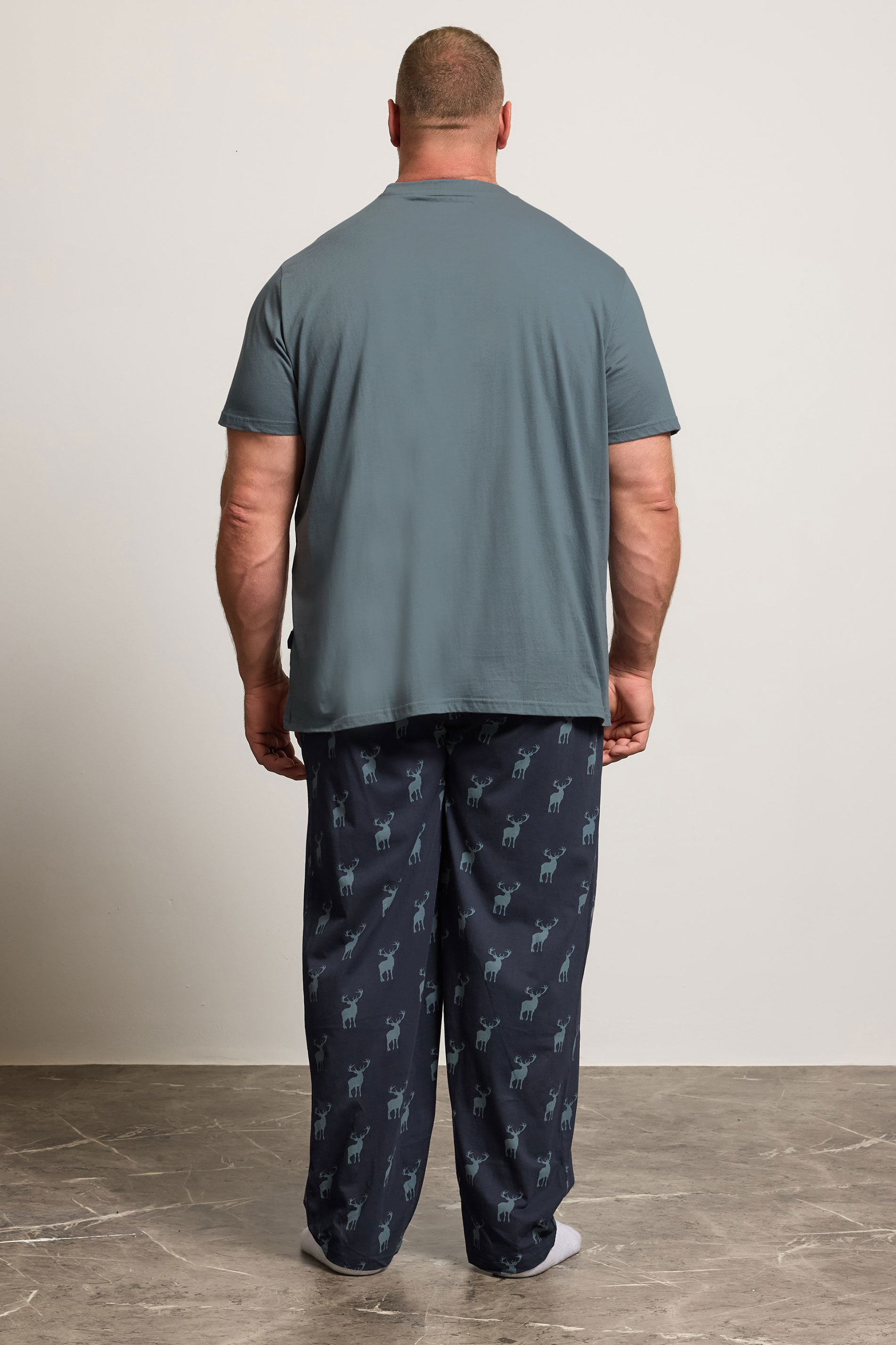 BadRhino Big & Tall Navy & Storm Blue Stag Pyjama Set | BadRhino 3