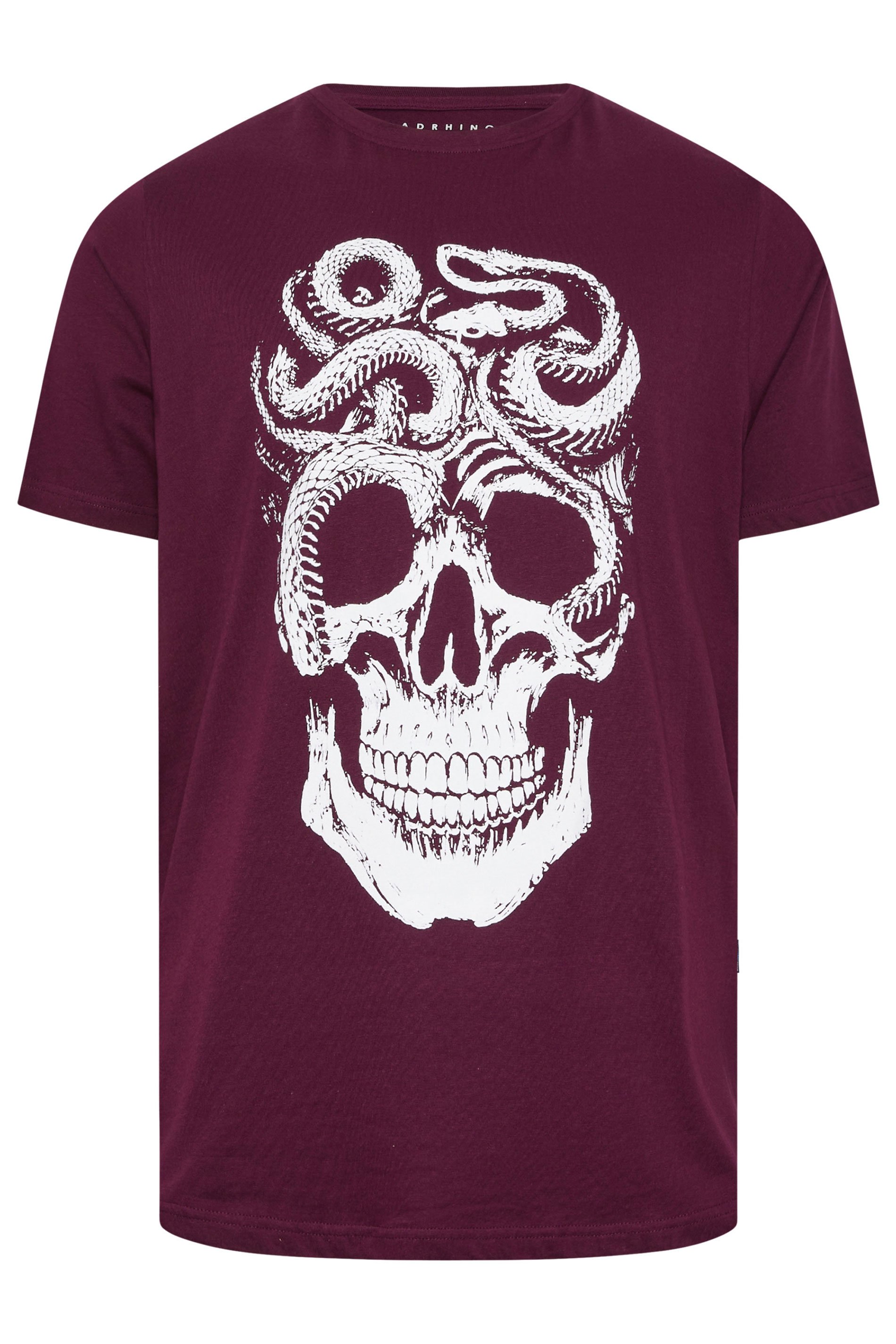 BadRhino Big & Tall Burgundy Red Skull & Snake Graphic T-Shirt | BadRhino 1