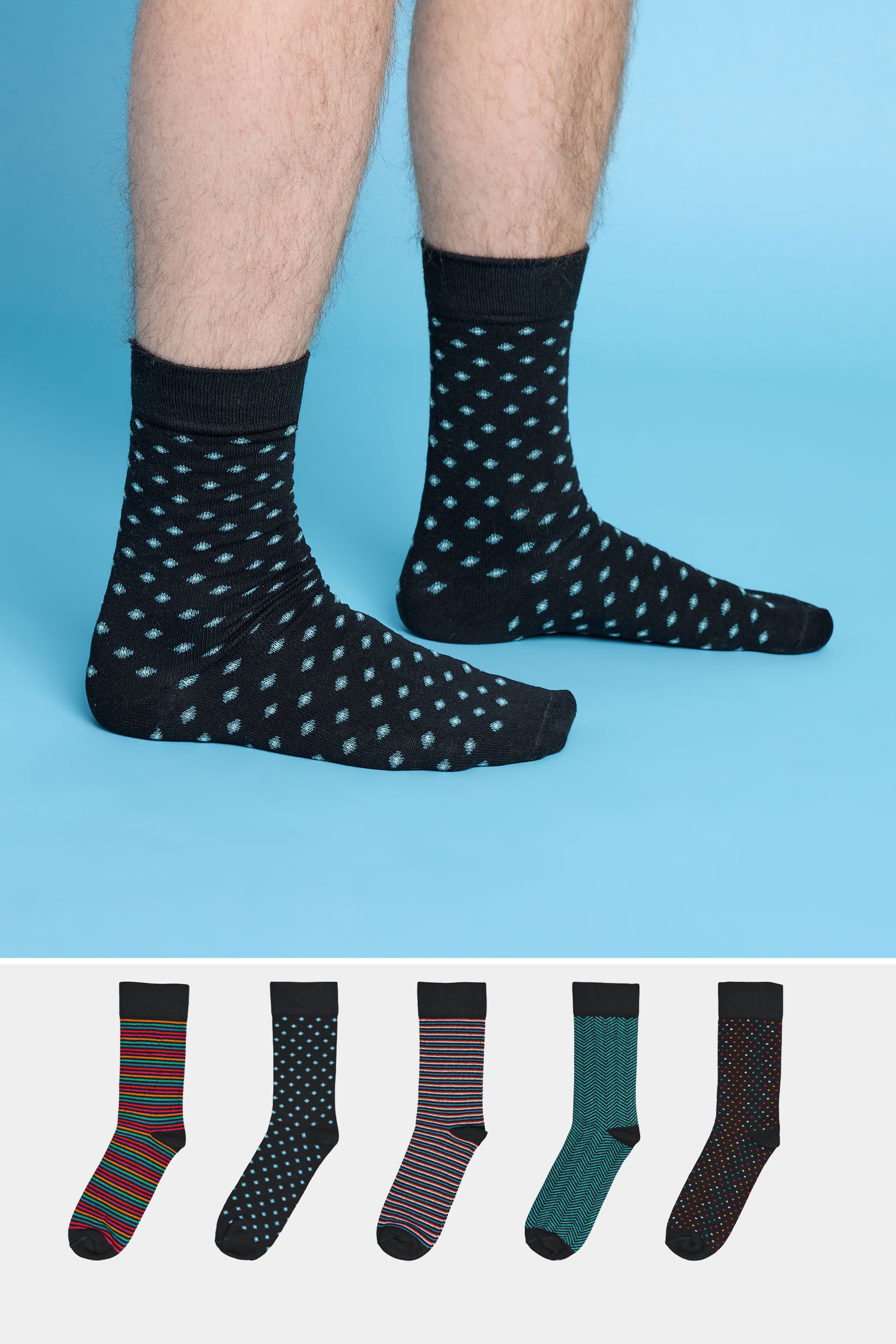 BadRhino 5 PACK Black Stripe & Spot Print Ankle Socks | BadRhino 1
