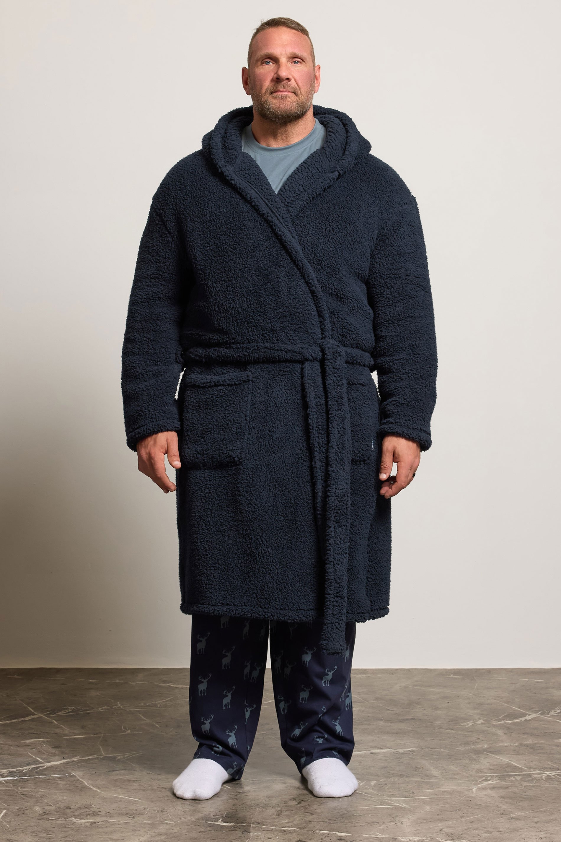 BadRhino Big & Tall Navy Blue Super Soft Borg Dressing Gown | BadRhino 1