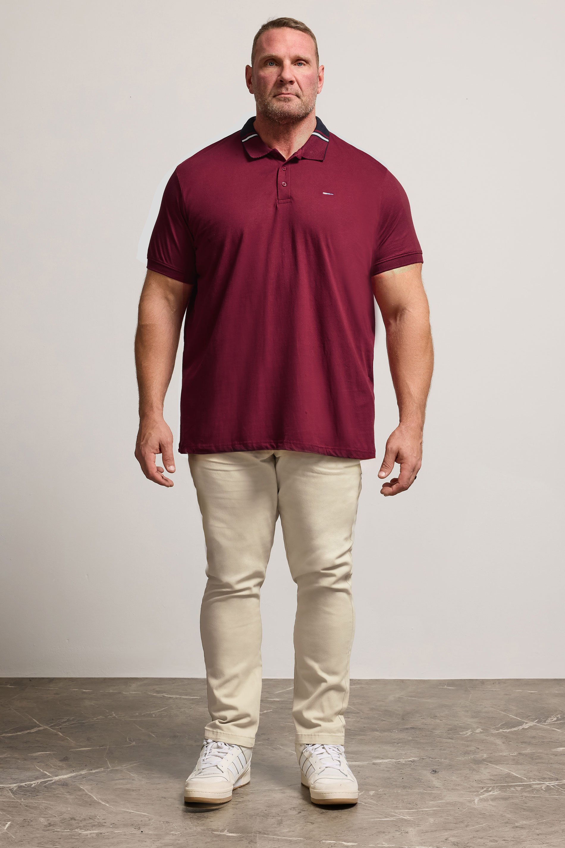 BadRhino Big & Tall Burgundy Red Stripe Detail Jacquard Collar Polo Shirt | BadRhino 2