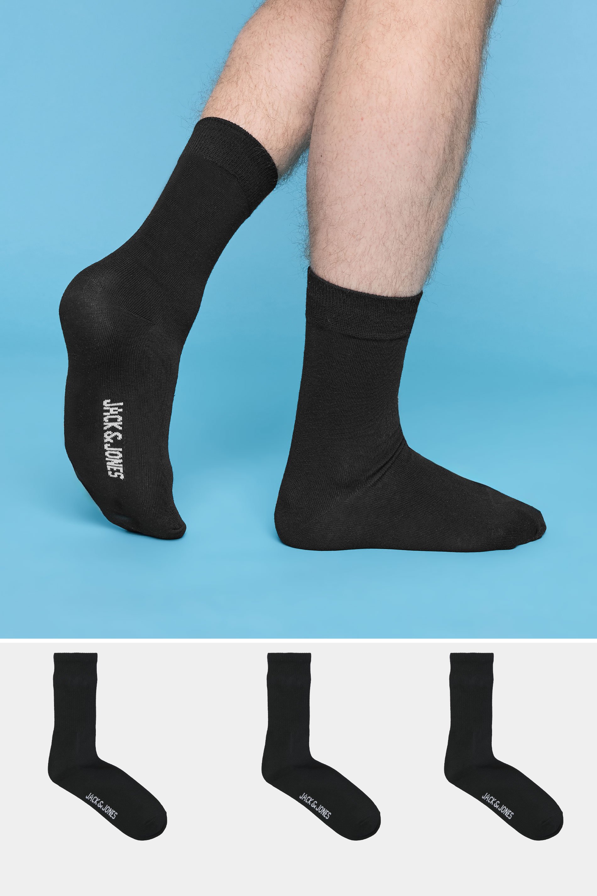 JACK & JONES 3 Pack Black Branded Socks | BadRhino 1