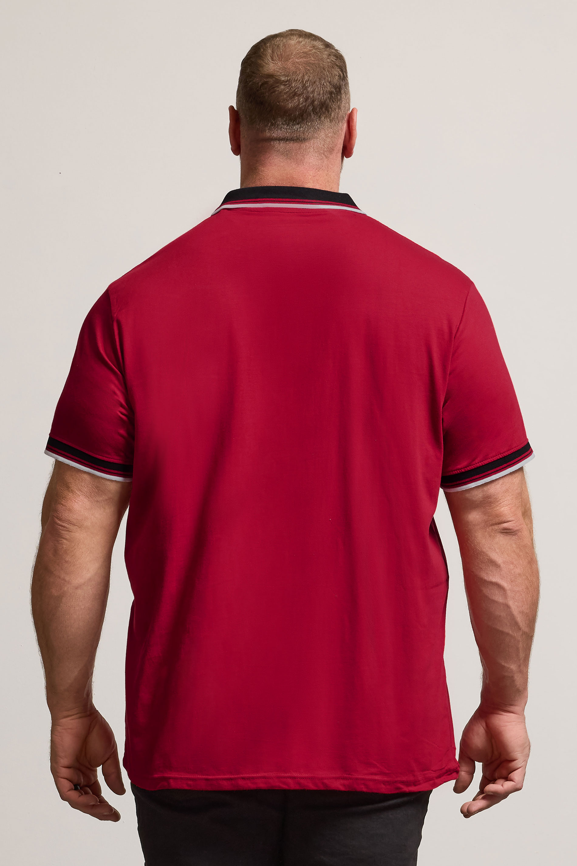 BadRhino Big & Tall Red Contrast Tipped Detail Polo Shirt | BadRhino 3