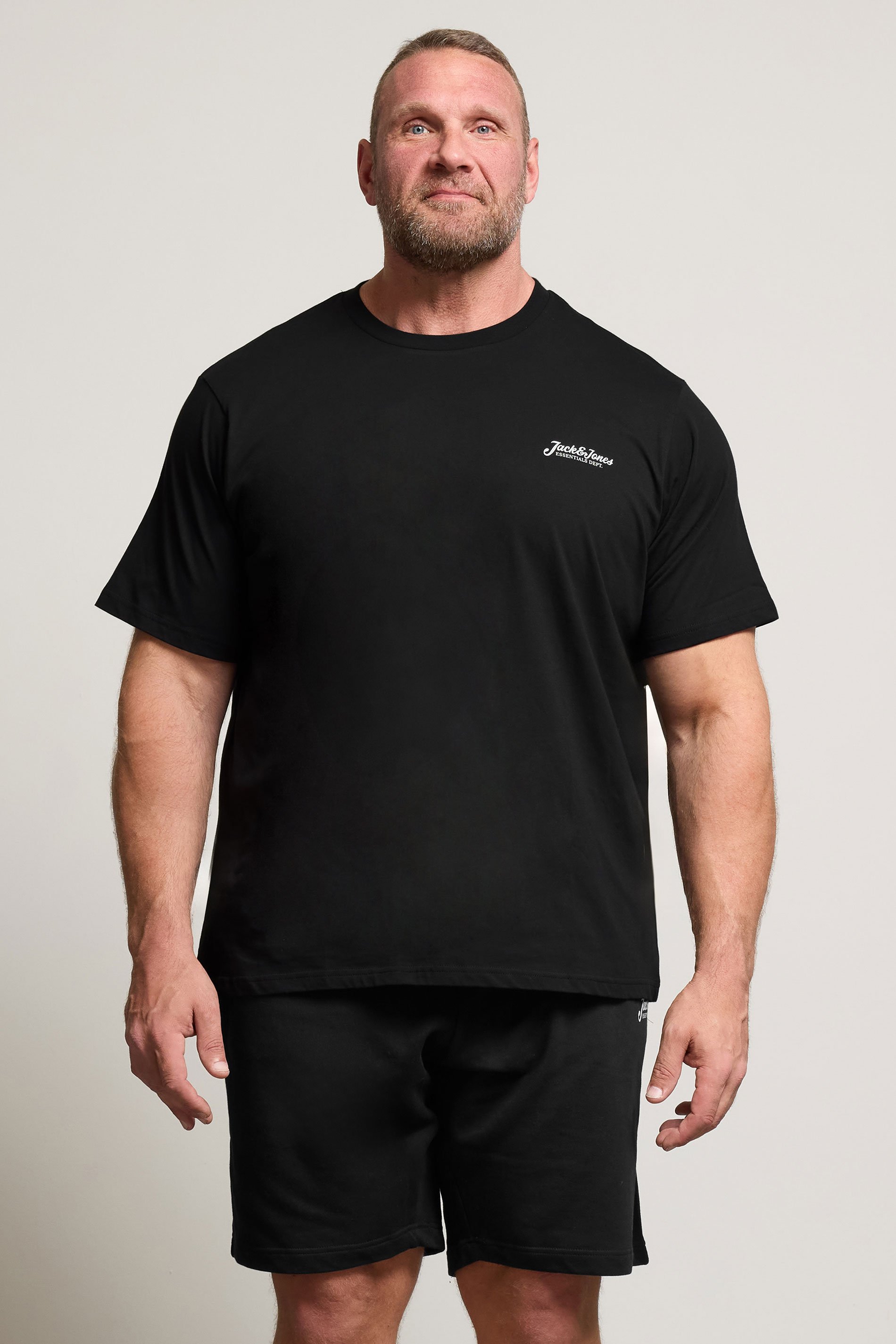 JACK & JONES Big & Tall Black 'Beau' T-Shirt & Short Set | BadRhino 1