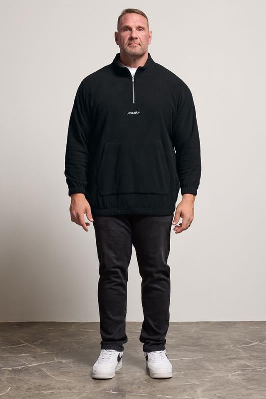 Jack & Jones Big & Tall Black JJ Studio Quarter Zip Fleece | BadRhino 2