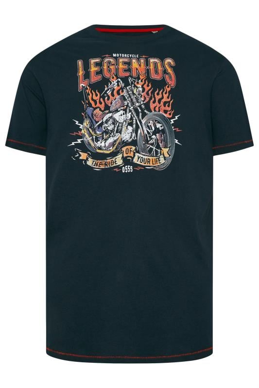 D555 Big & Tall Black Motorbike 'Legends' Printed T-Shirt | BadRhino 1