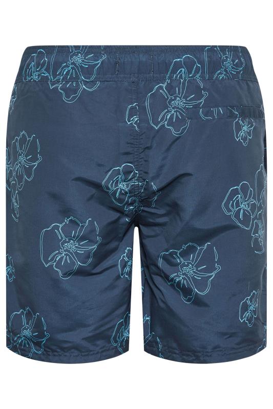 BLEND Big & Tall Blue Flower Print Swim Shorts | BadRhino 5