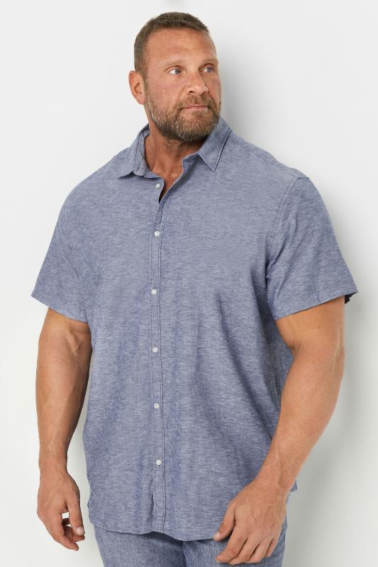 Men's  JACK & JONES Faded Denim Blue Short Sleeve Linen Shirt