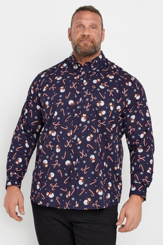 BadRhino Big & Tall Navy Blue Snowman Print Shirt | BadRhino 2