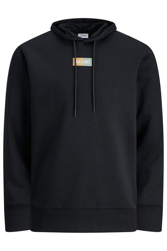 JACK & JONES Big & Tall Black Pan Logo Hoodie | BadRhino 1