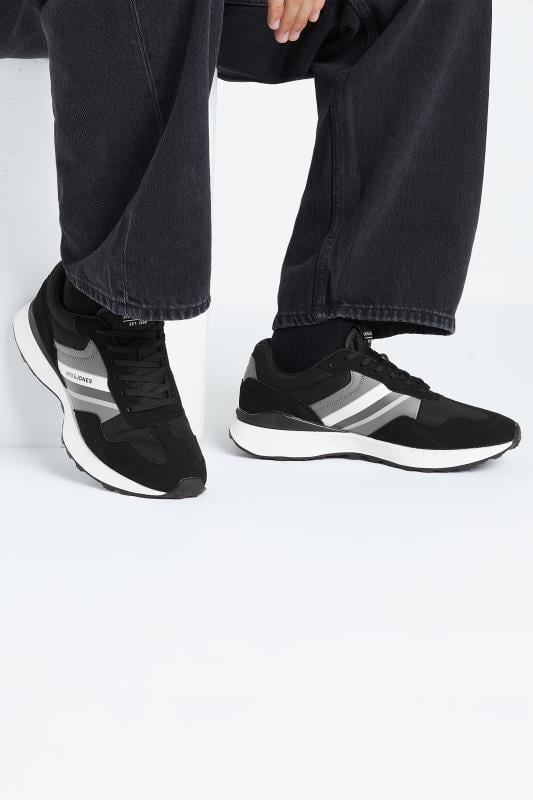 JACK & JONES Black & Grey Side Panel Trainers | BadRhino 1