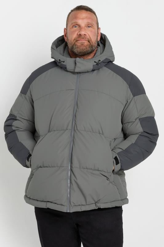 JACK & JONES Big & Tall Grey Contrast Panel Puffer Jacket | BadRhino 1