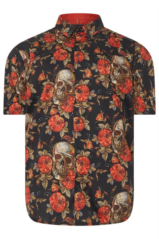 KAM Big & Tall Black Floral Skull Print Short Sleeve Shirt | BadRhino 3