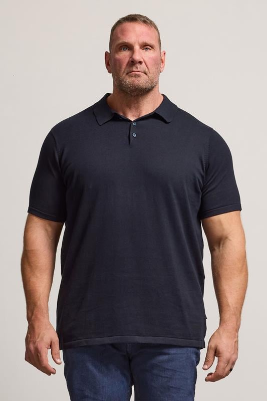 Men's  BadRhino Big & Tall Navy Blue Knitted Short Sleeve Polo Shirt
