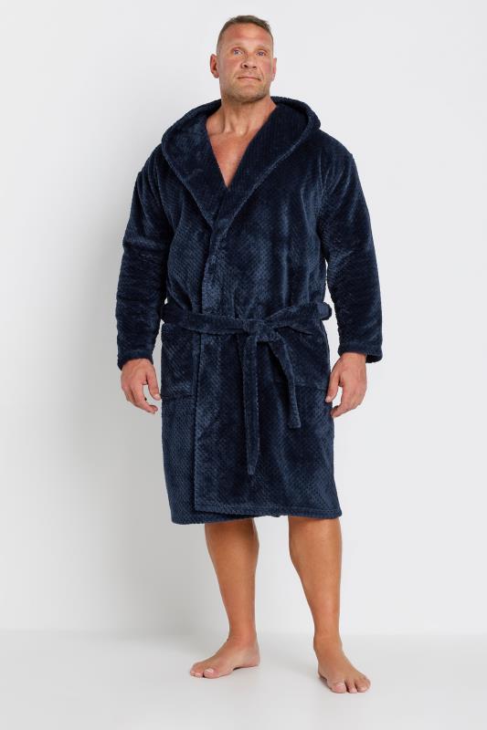 BadRhino Big & Tall Navy Blue Textured Fleece Dressing Gown | BadRhino 1