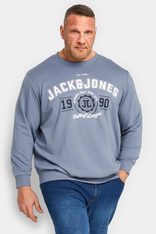JACK & JONES Big & Tall Grey '1990' Logo Print Sweatshirt | BadRhino 1