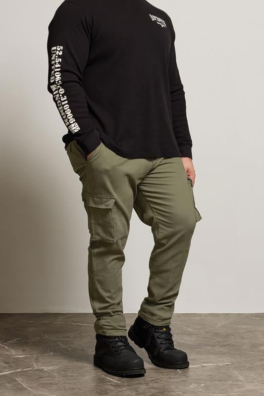 Men's  BadRhino Big & Tall Khaki Green Stretch Cargo Trousers