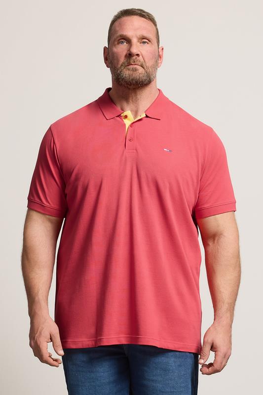  BadRhino Big & Tall Pink & Yellow Contrast Short Sleeve Polo Shirt