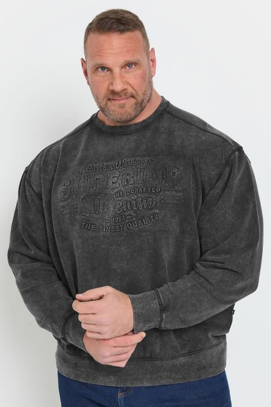 Men's  KAM Big & Tall Black Embossed Crew Neck Sweatshirt