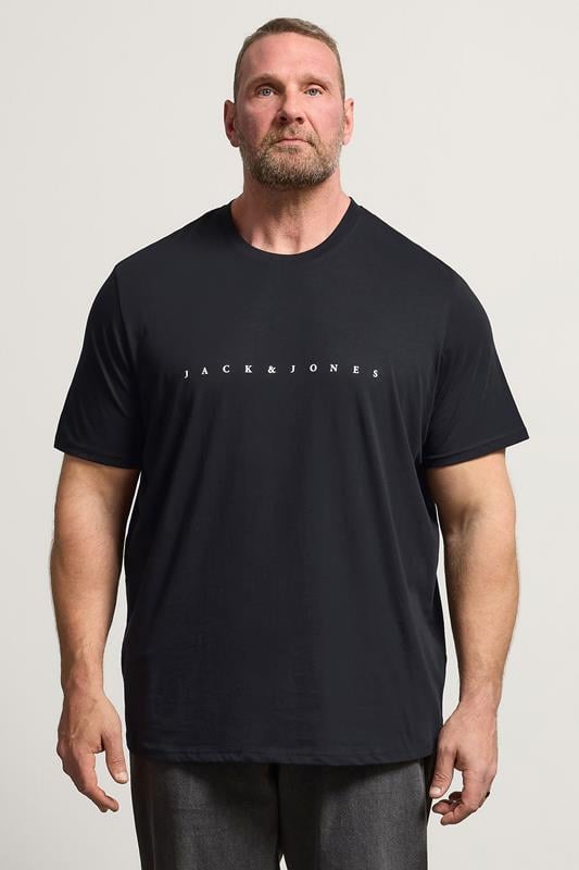 JACK & JONES Big & Tall Black Slogan Short Sleeve T-Shirt | BadRhino 1