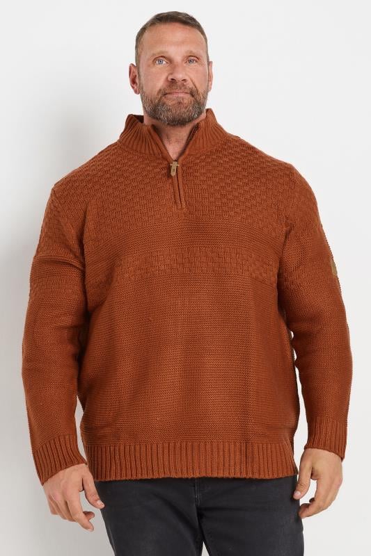 D555 Big & Tall Rust Orange Quarter Zip Knit Jumper | BadRhino 2